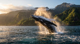 Baleine à bosse en surface près de la côte de La Réunion à l aube