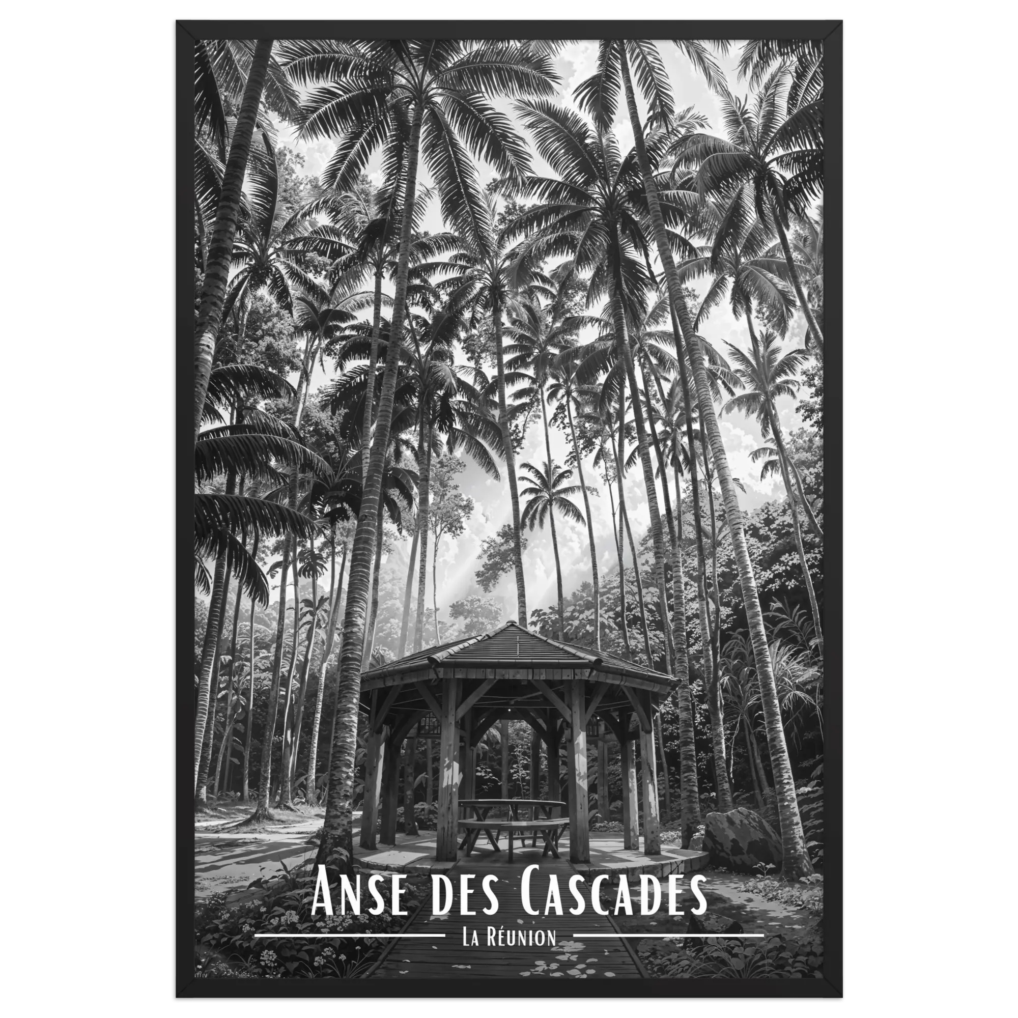 Affiche Anse des Cascades Noir & Blanc 30 × 40 cm Noir - Univile