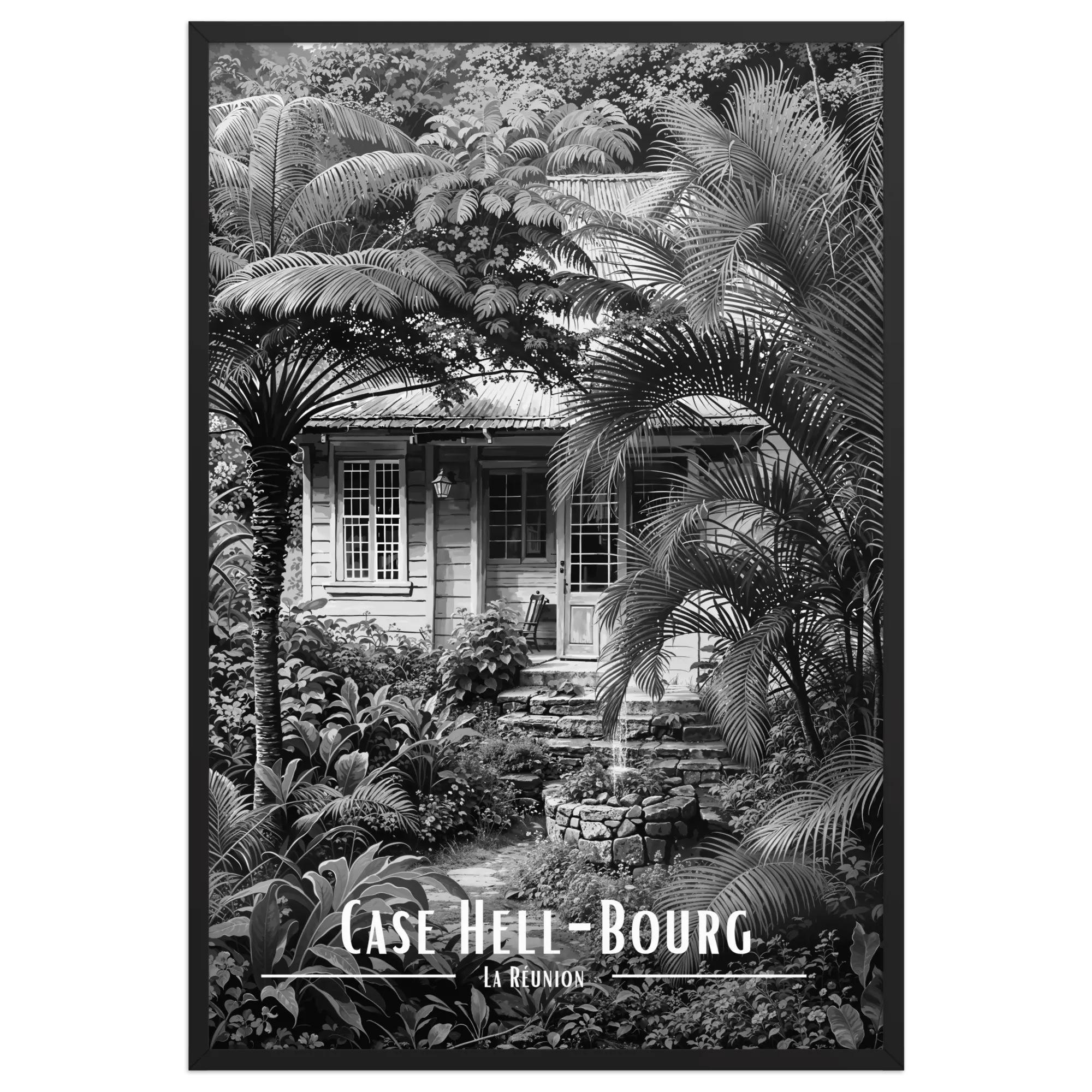 Affiche Case Hell-Bourg Noir & Blanc 30 × 40 cm Noir - Univile