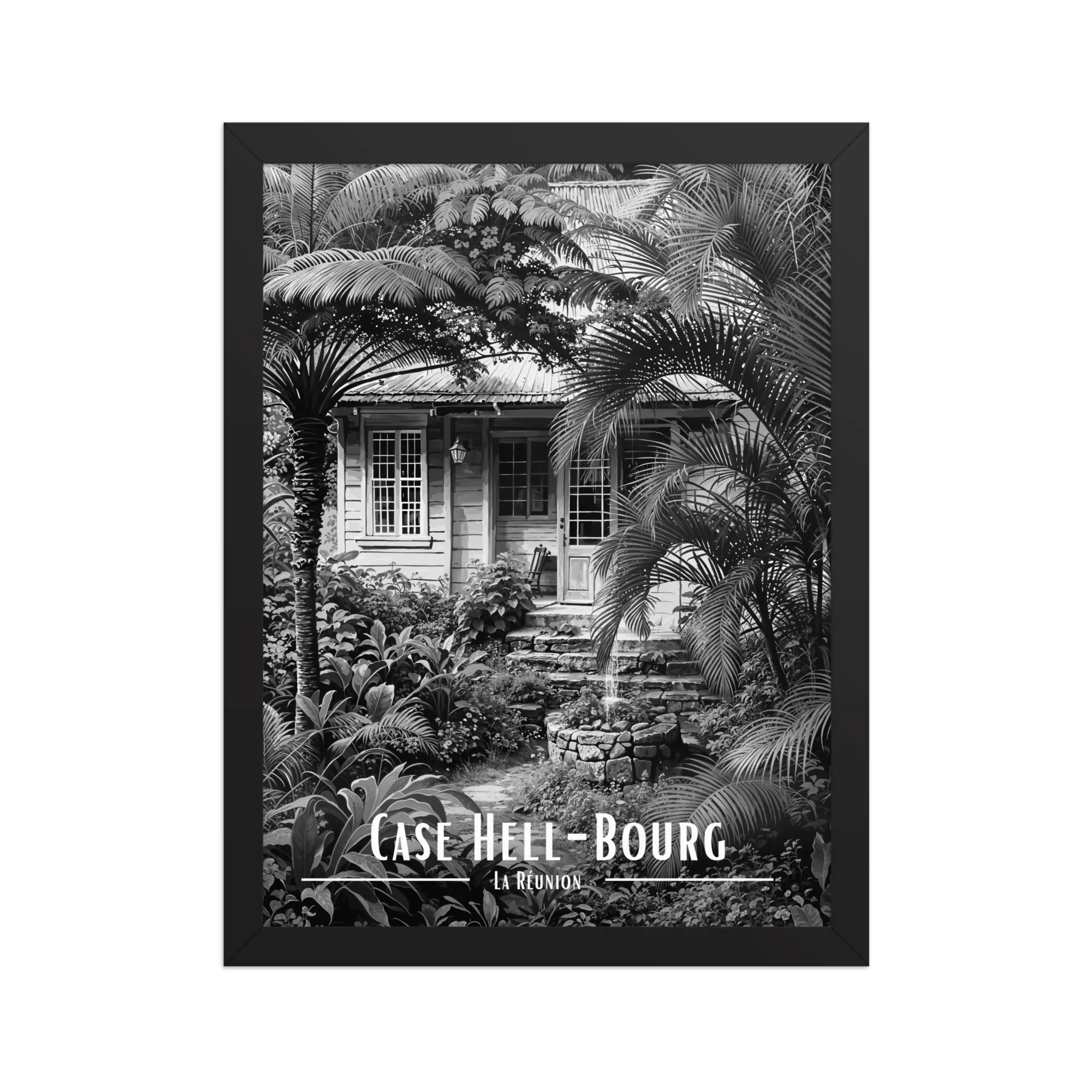 Affiche Case Hell-Bourg Noir & Blanc 30 × 40 cm Blanc - Univile