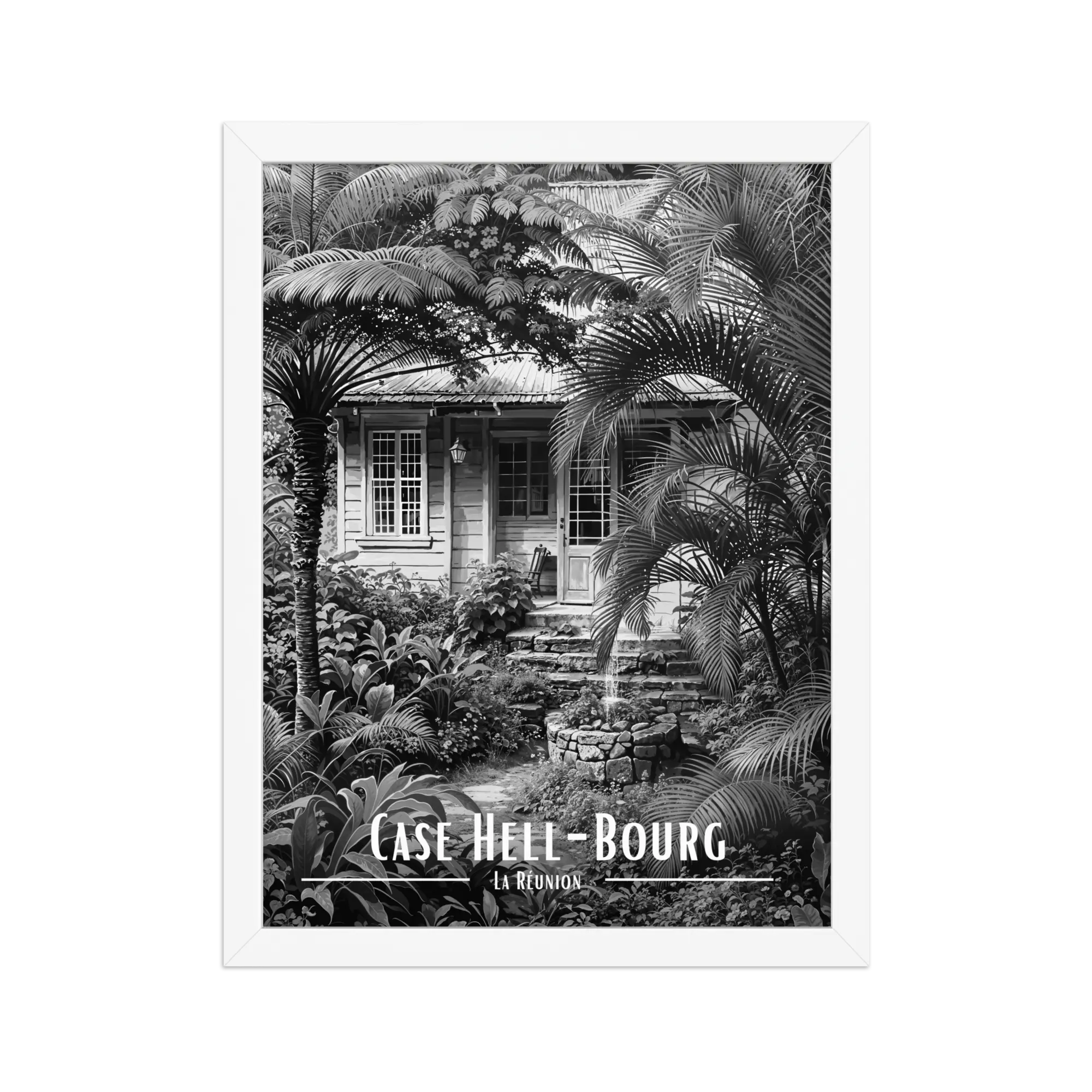 Affiche Case Hell-Bourg Noir & Blanc 50 × 70 cm Oak - Univile