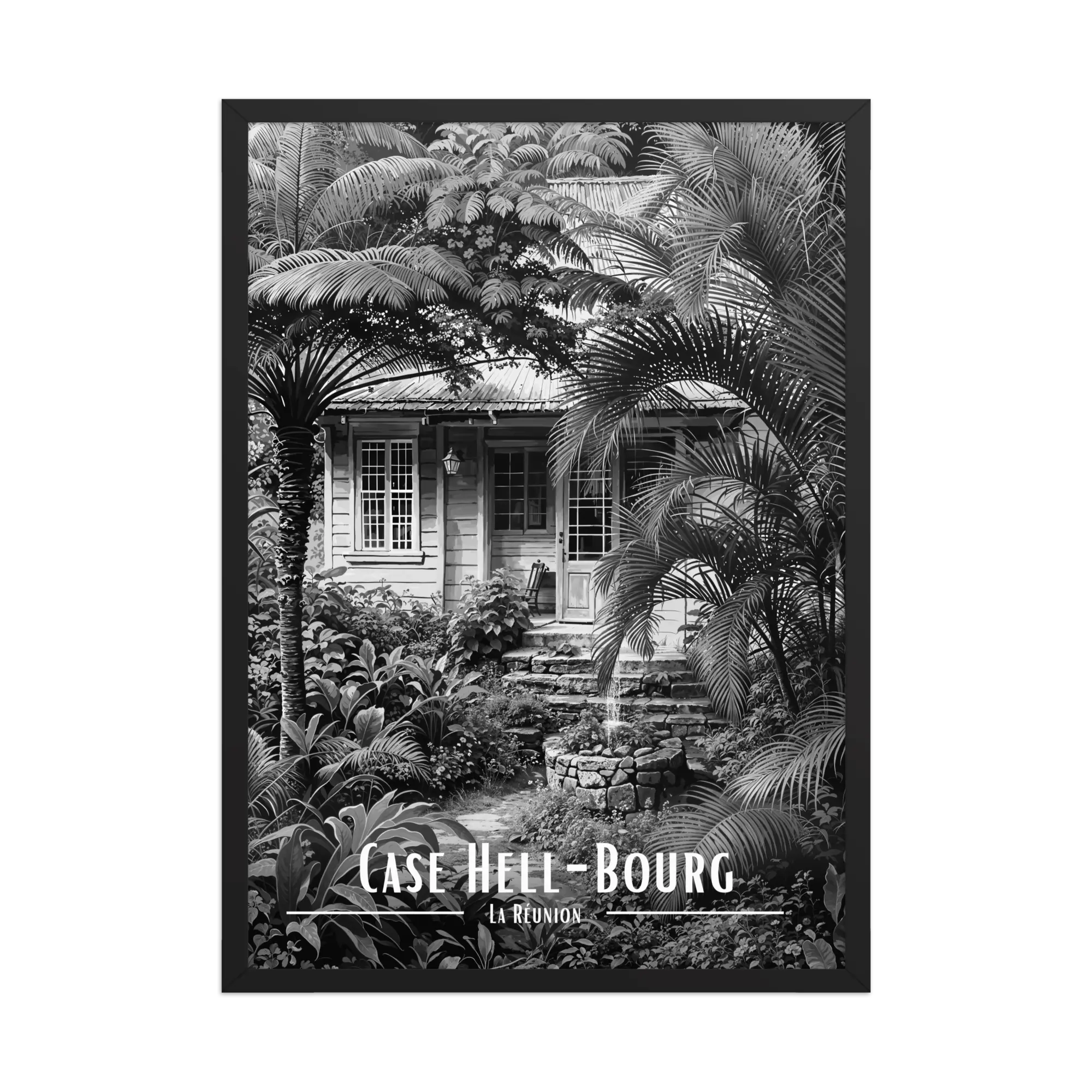 Affiche Case Hell-Bourg Noir & Blanc 30 × 40 cm Oak - Univile