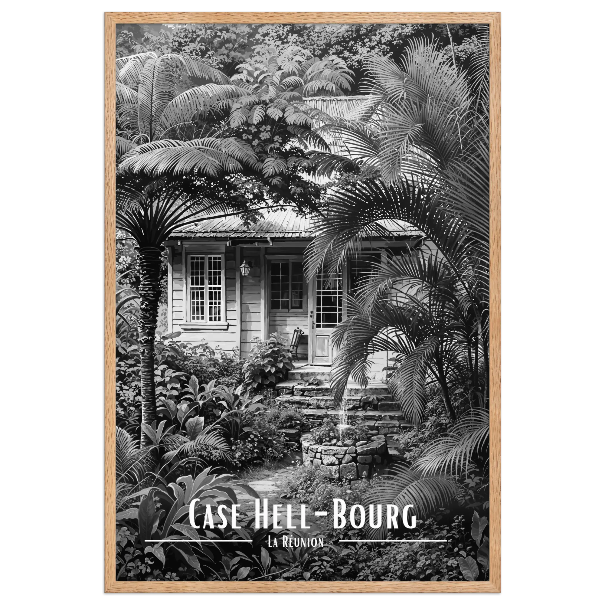 Affiche Case Hell-Bourg Noir & Blanc 50 × 70 cm Blanc - Univile