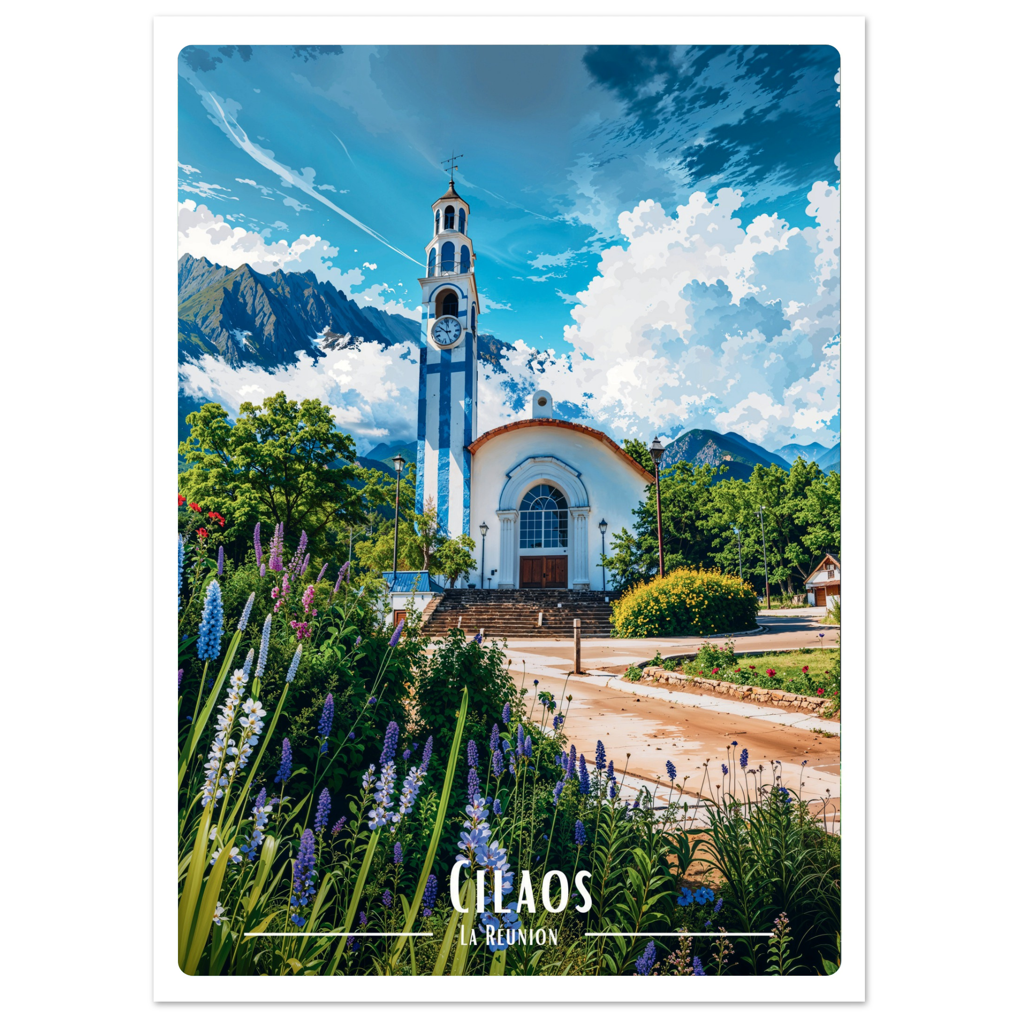 Affiche Carte Postale Eglise Cilaos   - Univ'île