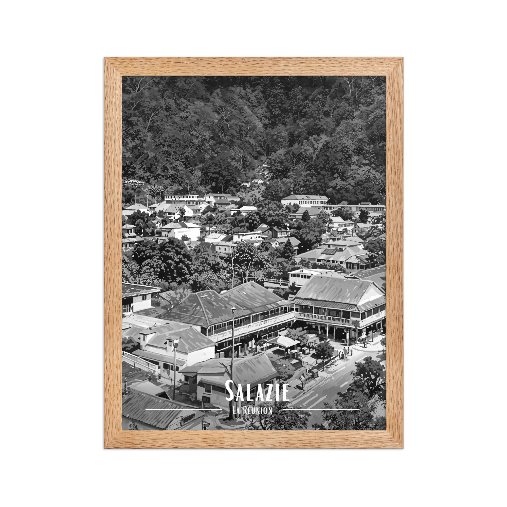 Affiche Le Bourg de Salazie Noir & Blanc 61 × 91 cm Sans Cadre - Univile