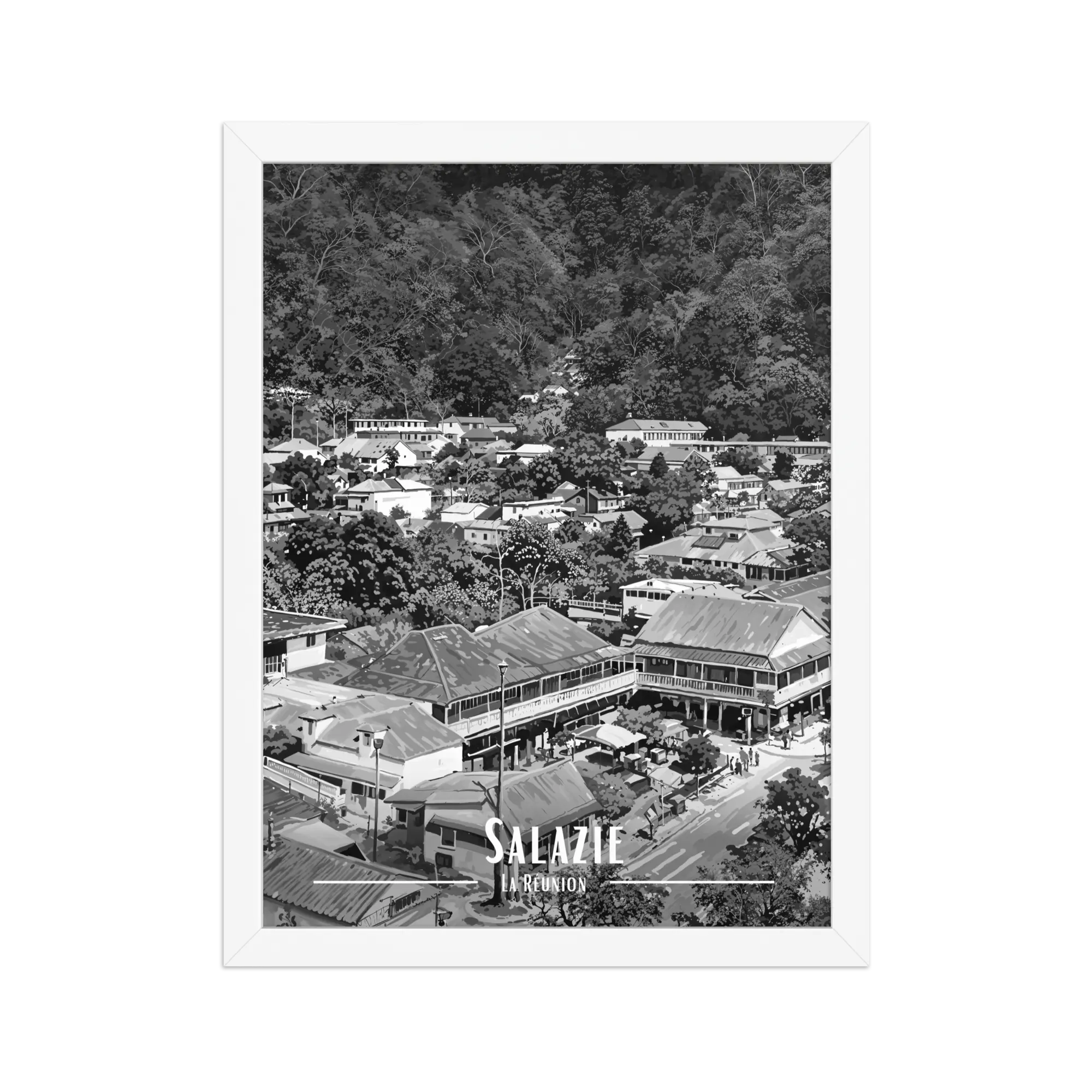 Affiche Le Bourg de Salazie Noir & Blanc 50 × 70 cm Oak - Univile