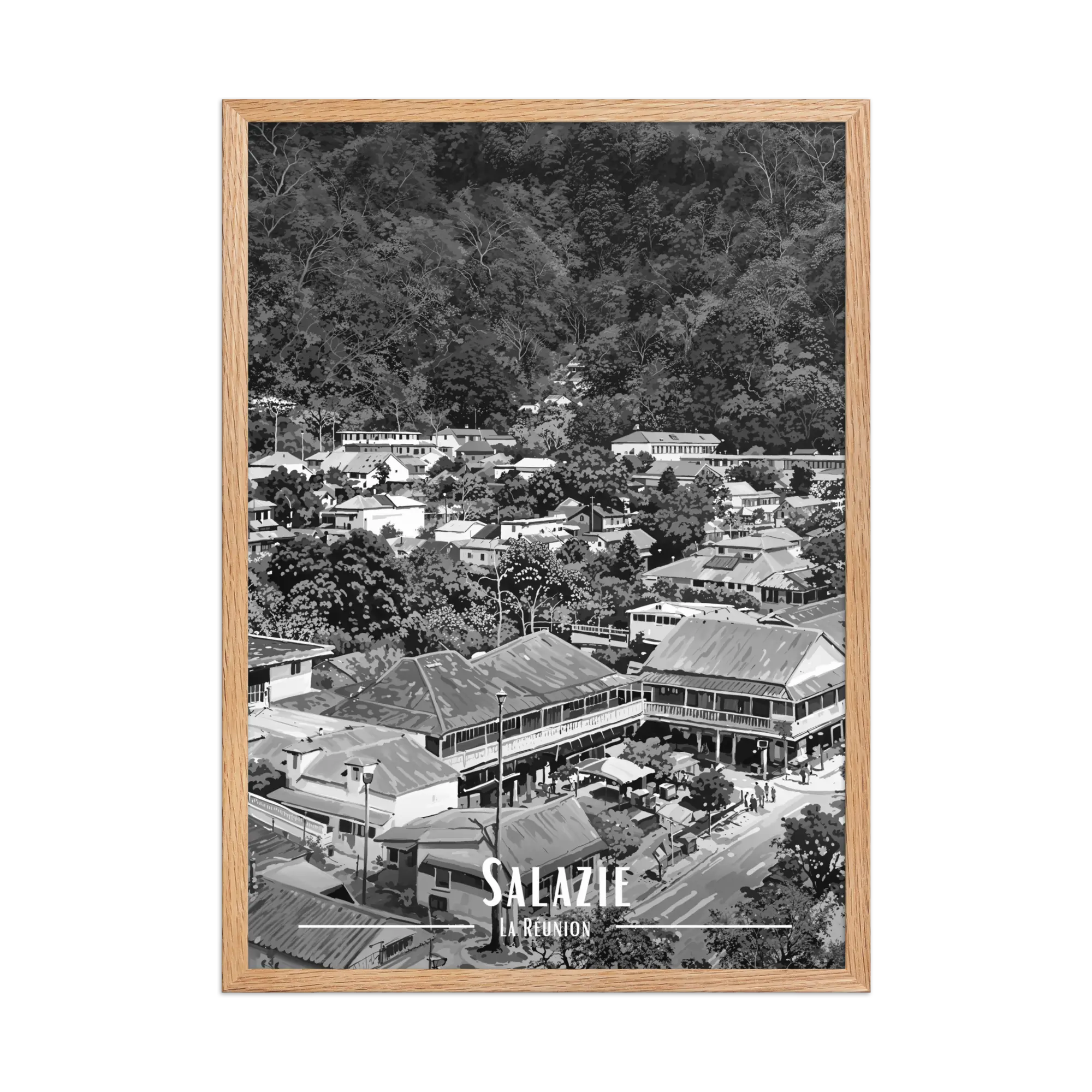 Affiche Le Bourg de Salazie Noir & Blanc 50 × 70 cm Blanc - Univile