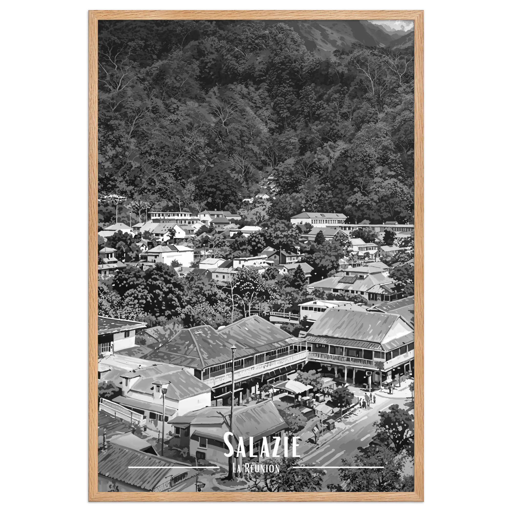 Affiche Le Bourg de Salazie Noir & Blanc 50 × 70 cm Noir - Univile