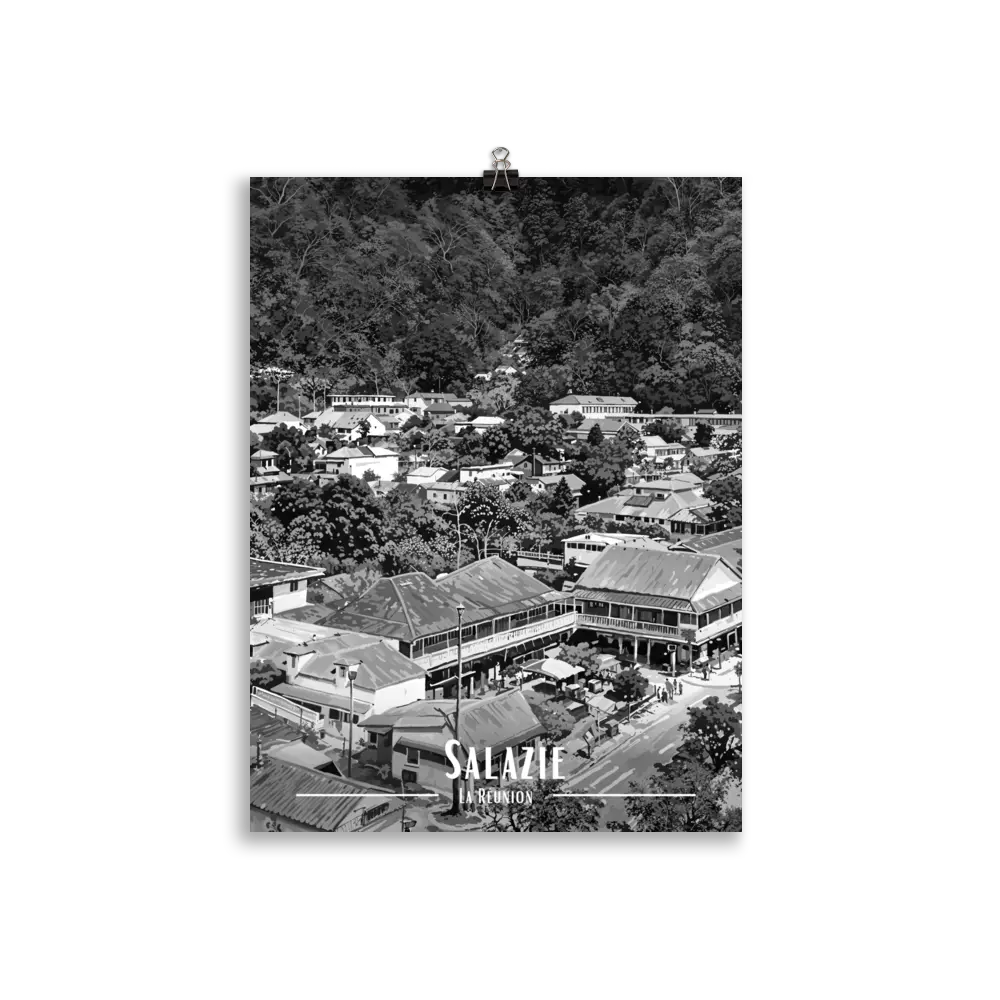 Affiche Le Bourg de Salazie Noir & Blanc 61 × 91 cm Blanc - Univile
