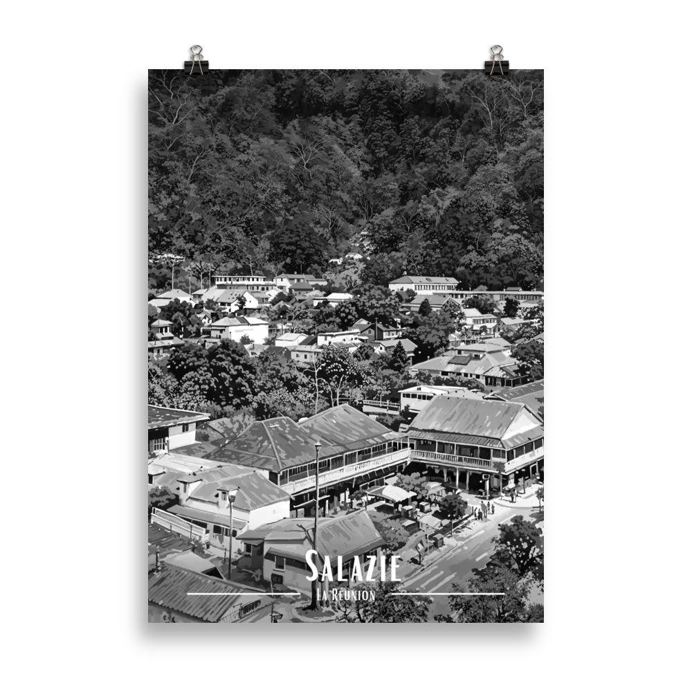 Affiche Le Bourg de Salazie Noir & Blanc 61 × 91 cm Noir - Univile