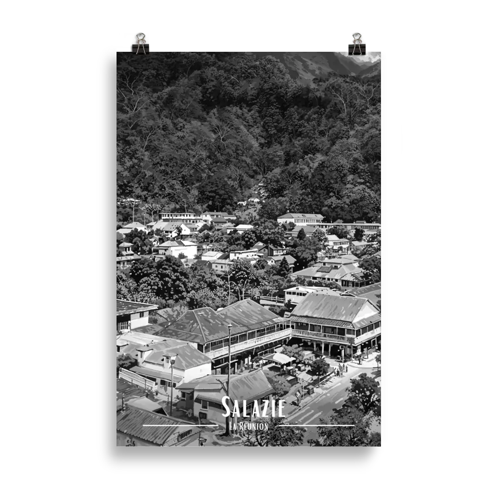 Affiche Le Bourg de Salazie Noir & Blanc 61 × 91 cm Oak - Univile