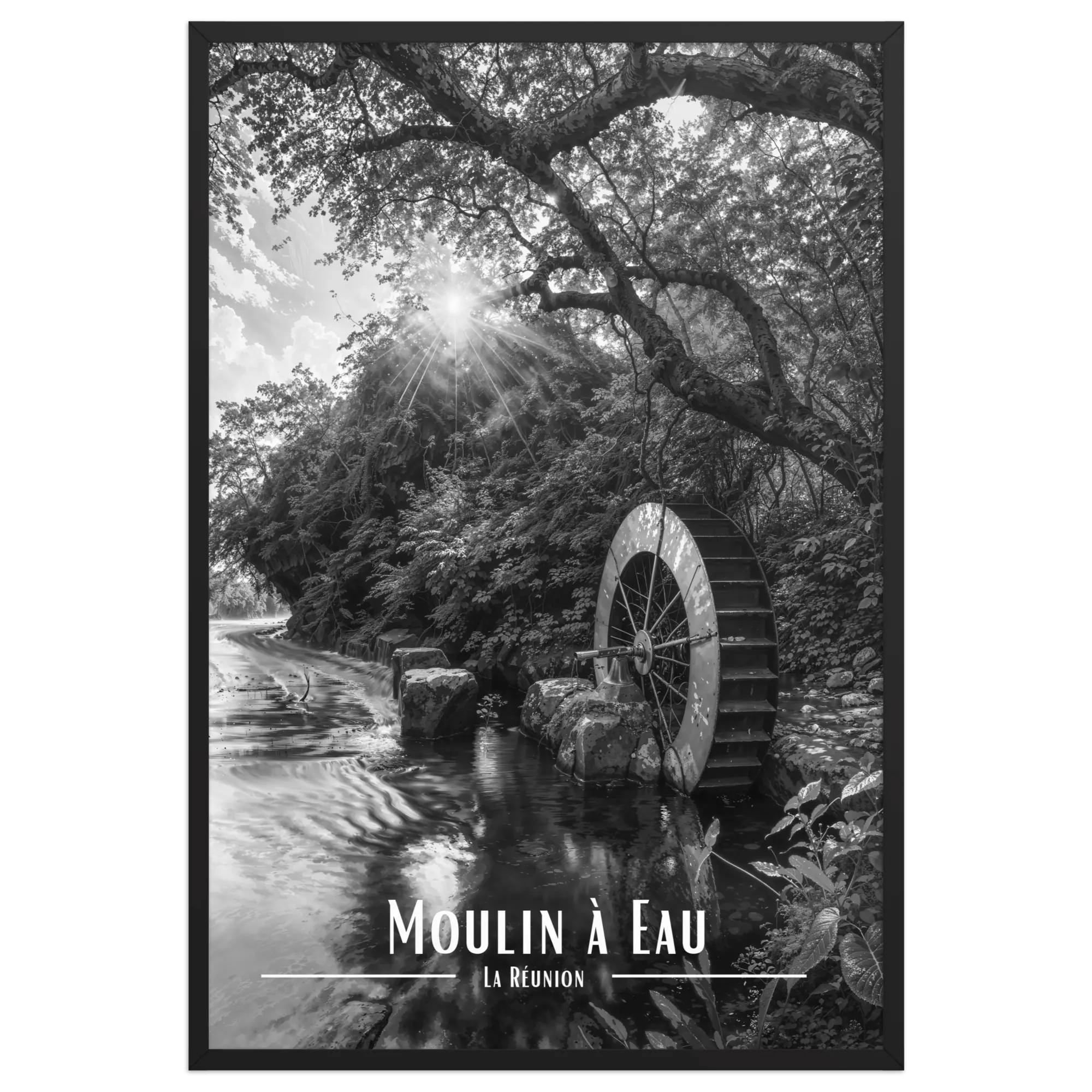 Affiche Moulin à Eau Noir & Blanc 30 × 40 cm Sans Cadre - Univile