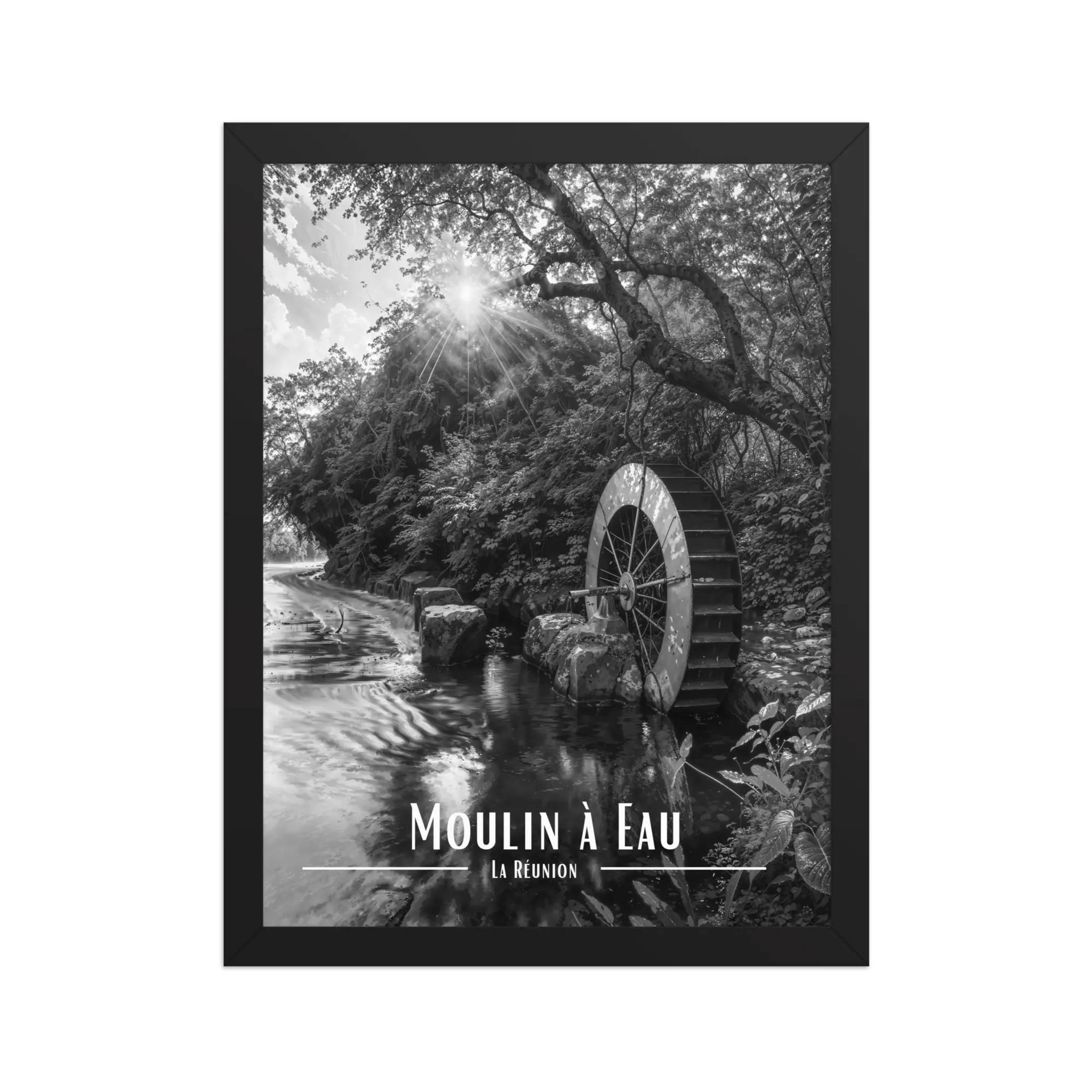 Affiche Moulin à Eau Noir & Blanc 30 × 40 cm Noir - Univile