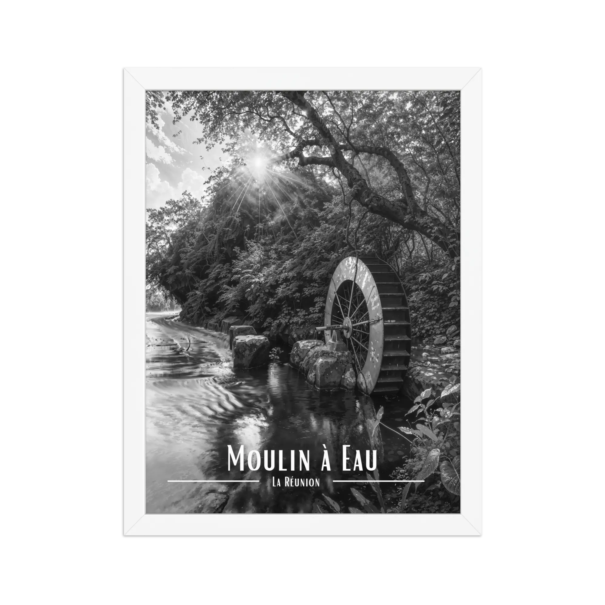 Affiche Moulin à Eau Noir & Blanc 50 × 70 cm Oak - Univile