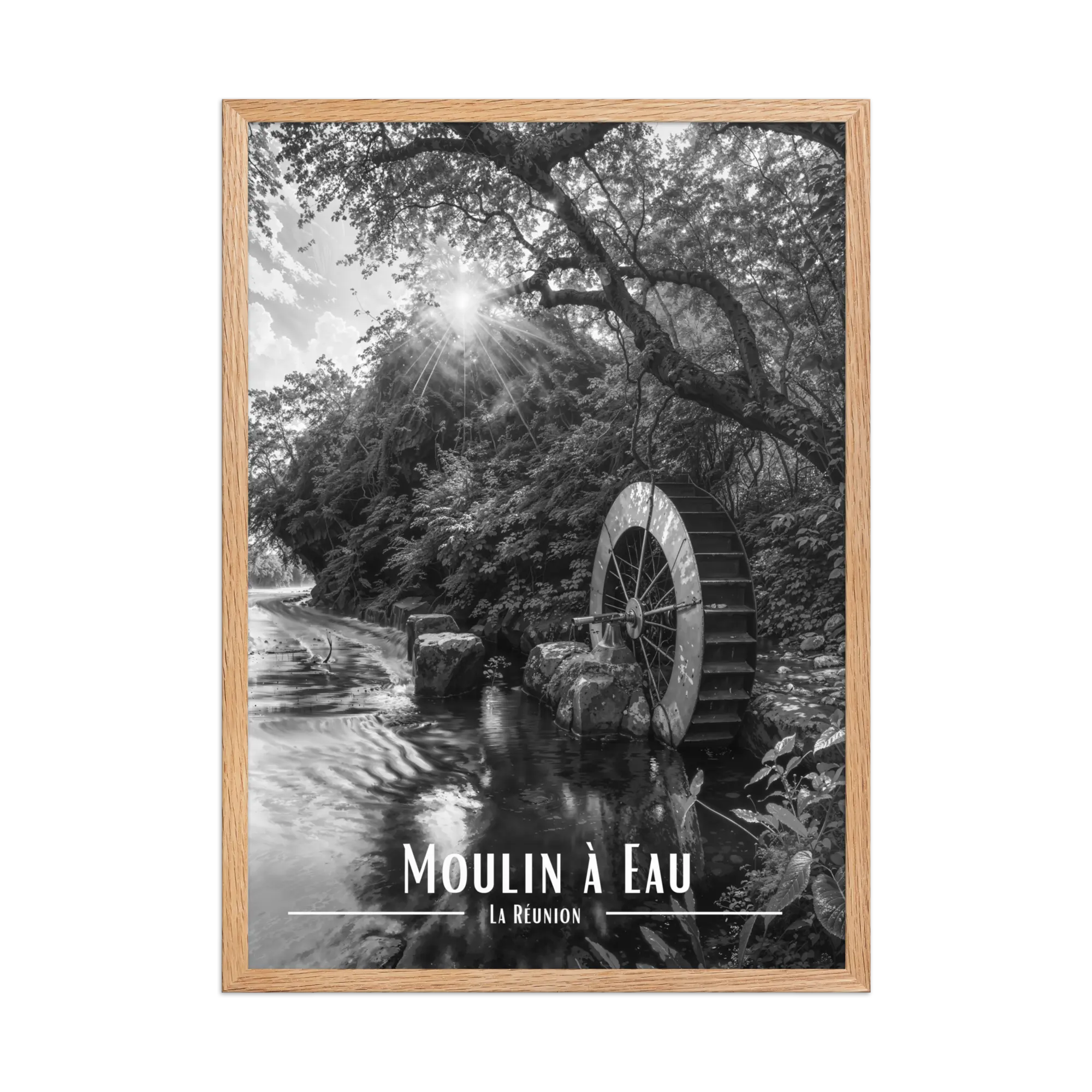 Affiche Moulin à Eau Noir & Blanc 50 × 70 cm Blanc - Univile