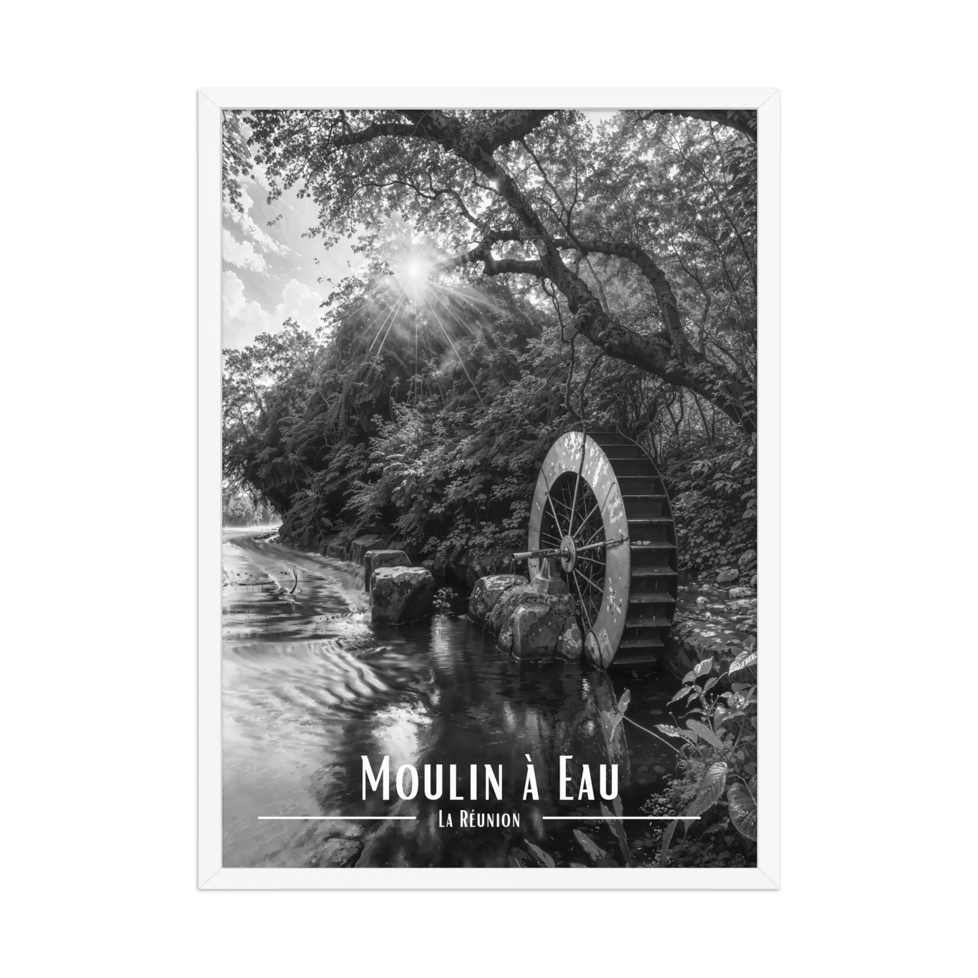 Affiche Moulin à Eau Noir & Blanc 50 × 70 cm Sans Cadre - Univile