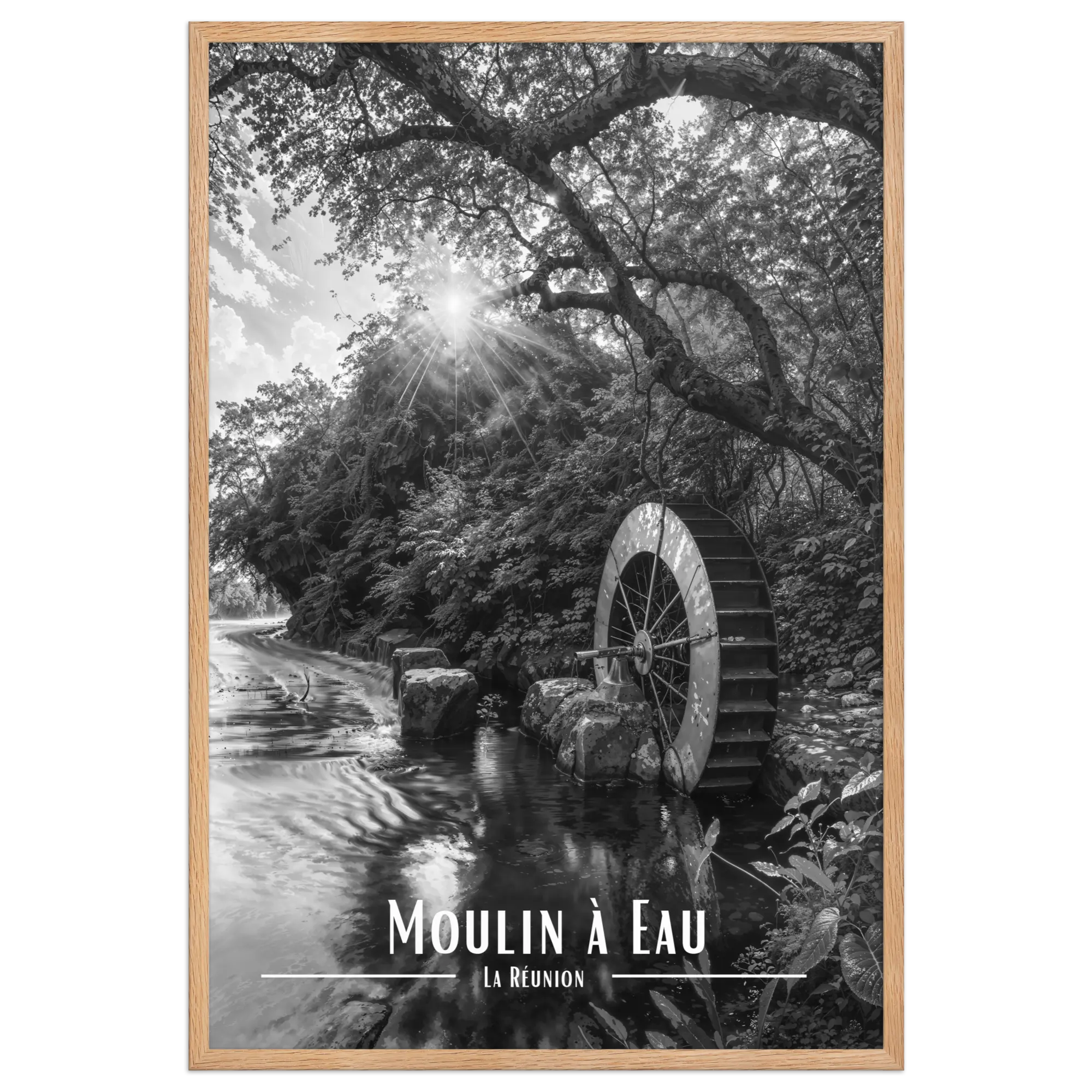 Affiche Moulin à Eau Noir & Blanc 50 × 70 cm Noir - Univile