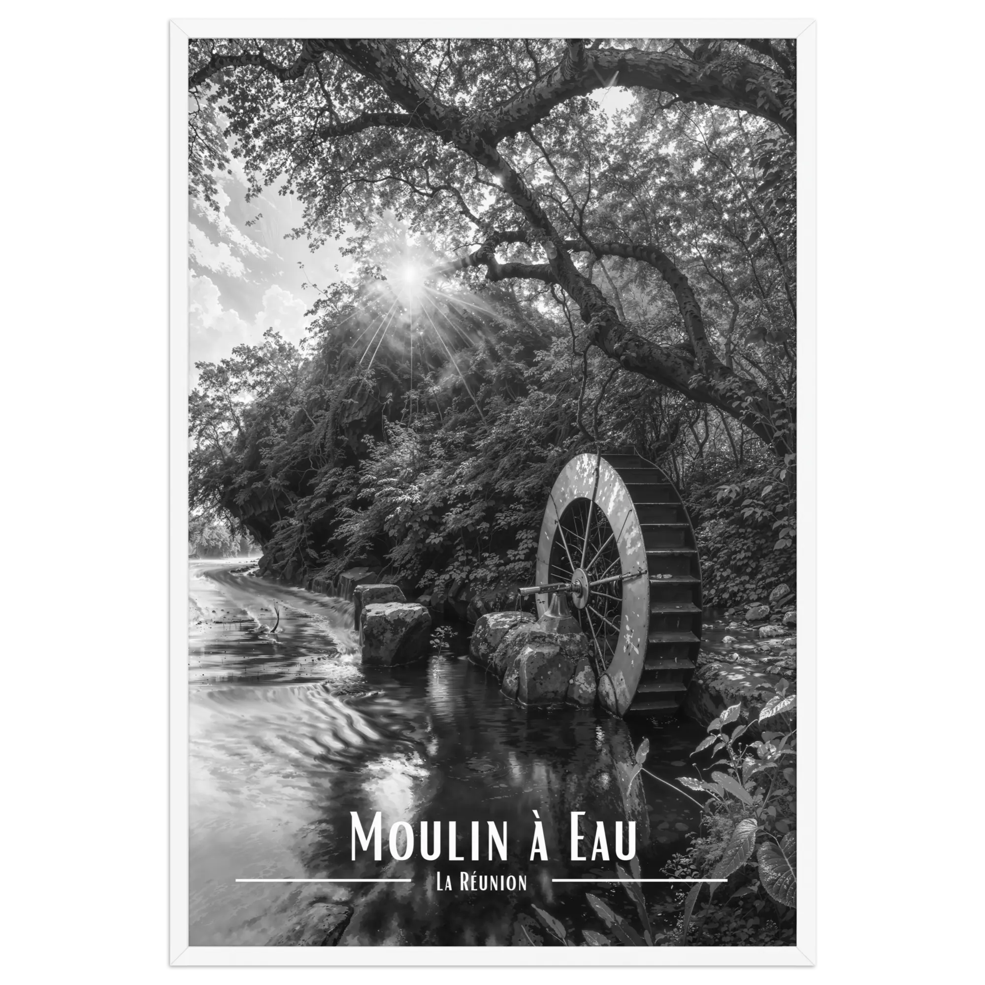Affiche Moulin à Eau Noir & Blanc 30 × 40 cm Blanc - Univile