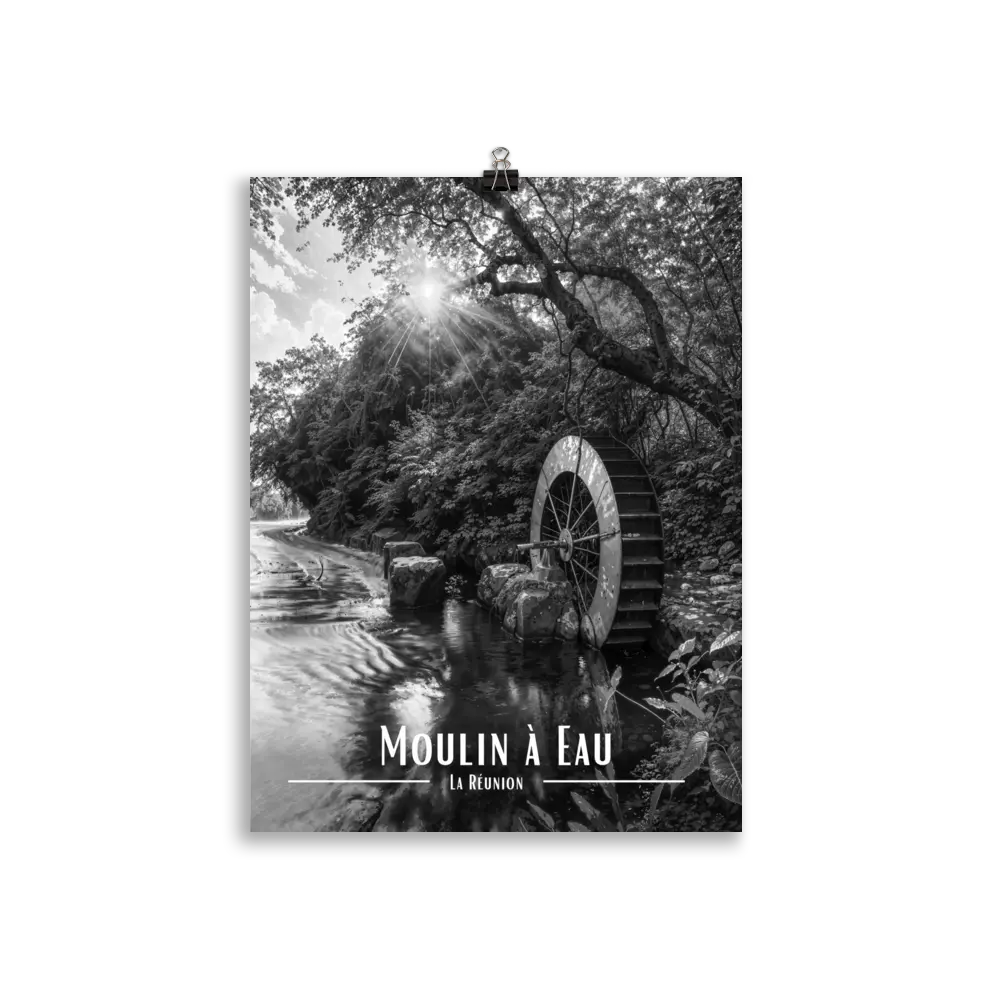 Affiche Moulin à Eau Noir & Blanc 61 × 91 cm Blanc - Univile
