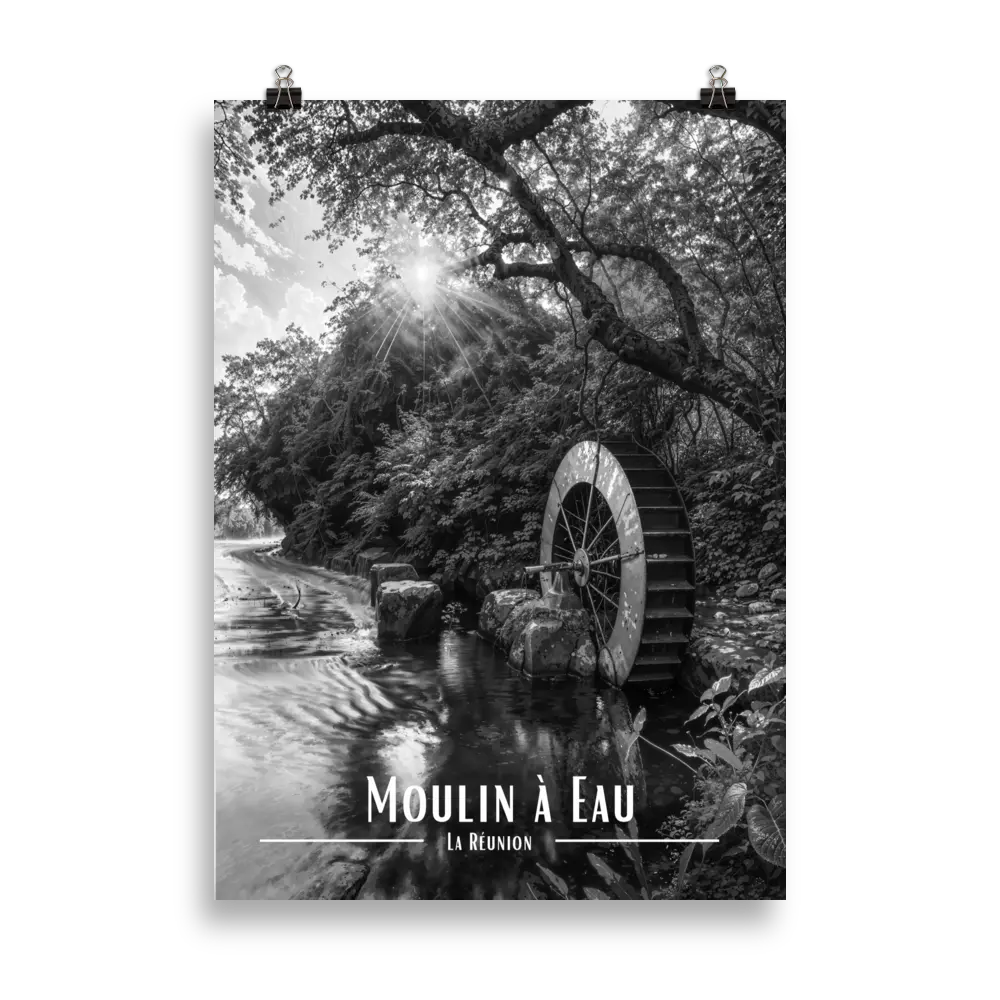 Affiche Moulin à Eau Noir & Blanc 61 × 91 cm Noir - Univile