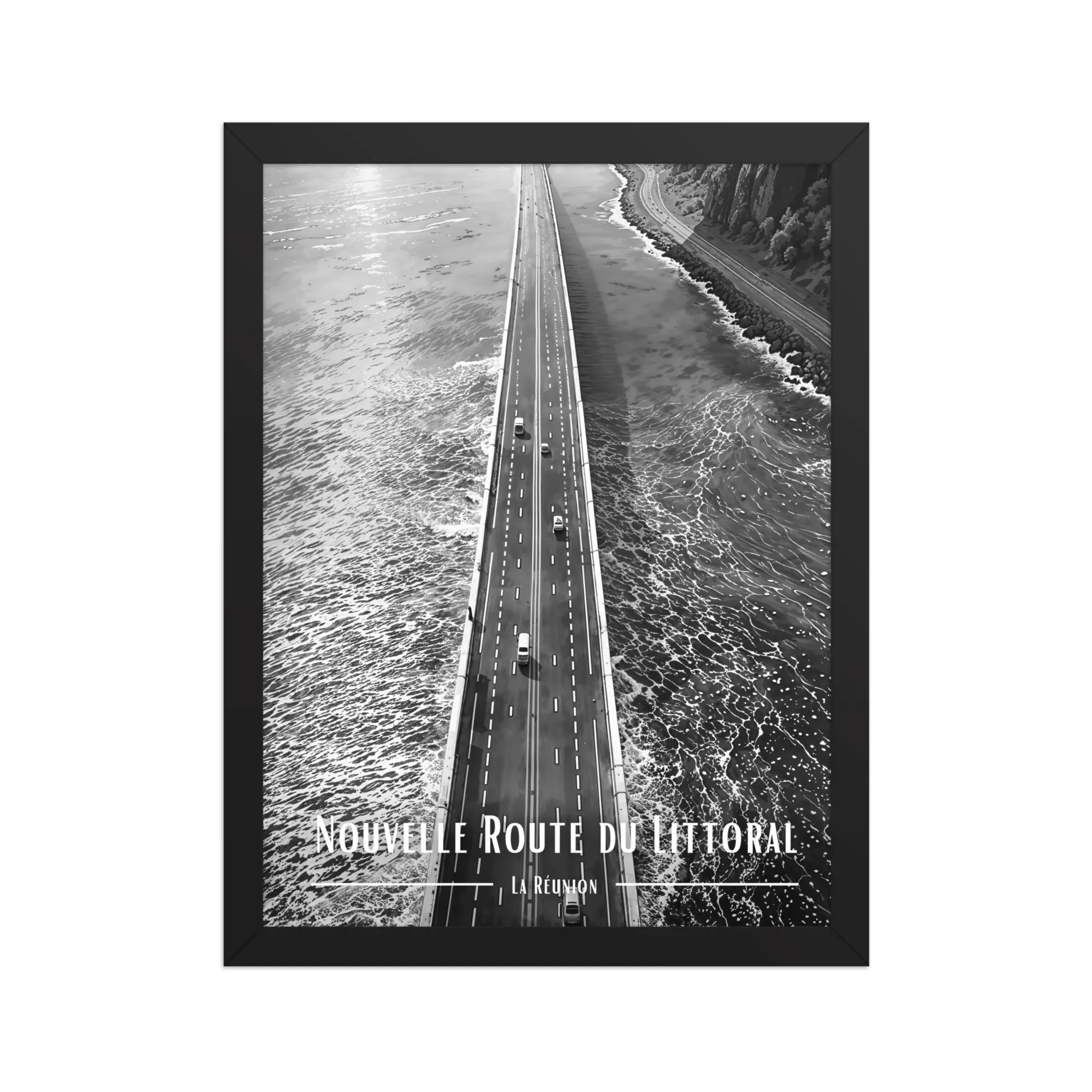 Affiche Nouvelle Route du Littoral Noir & Blanc 30 × 40 cm Noir - Univile