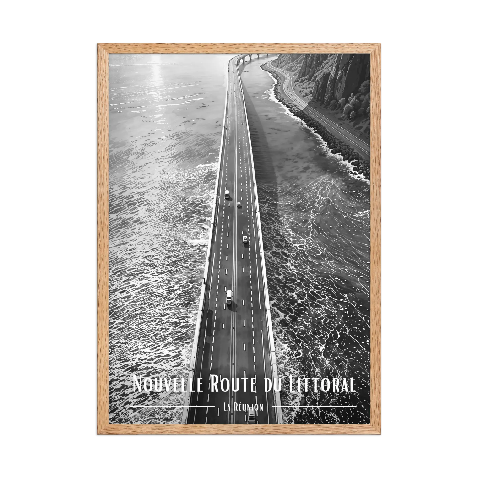 Affiche Nouvelle Route du Littoral Noir & Blanc 50 × 70 cm Blanc - Univile