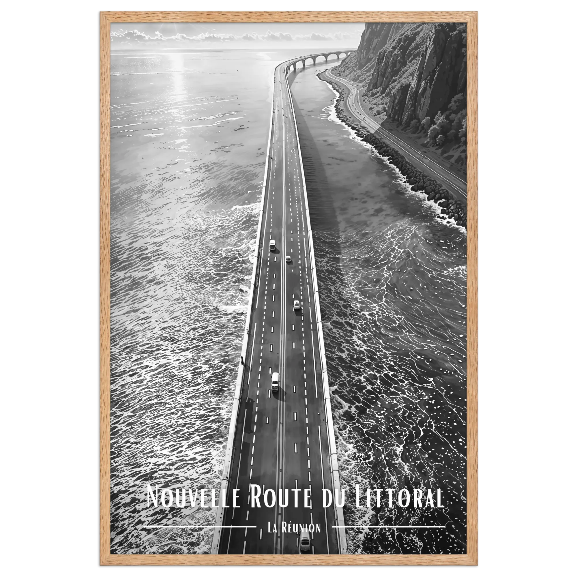 Affiche Nouvelle Route du Littoral Noir & Blanc 50 × 70 cm Noir - Univile