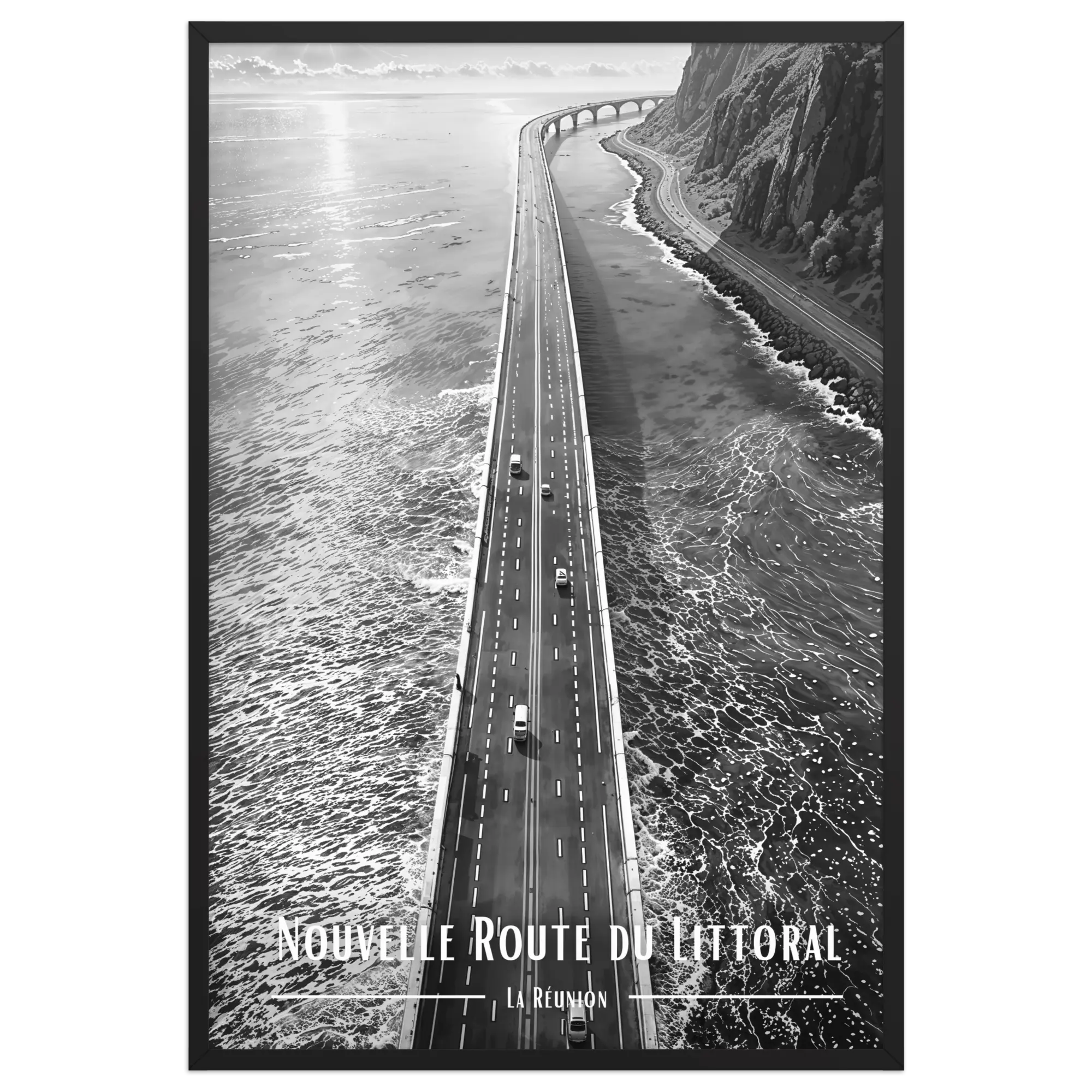 Affiche Nouvelle Route du Littoral Noir & Blanc 30 × 40 cm Sans Cadre - Univile