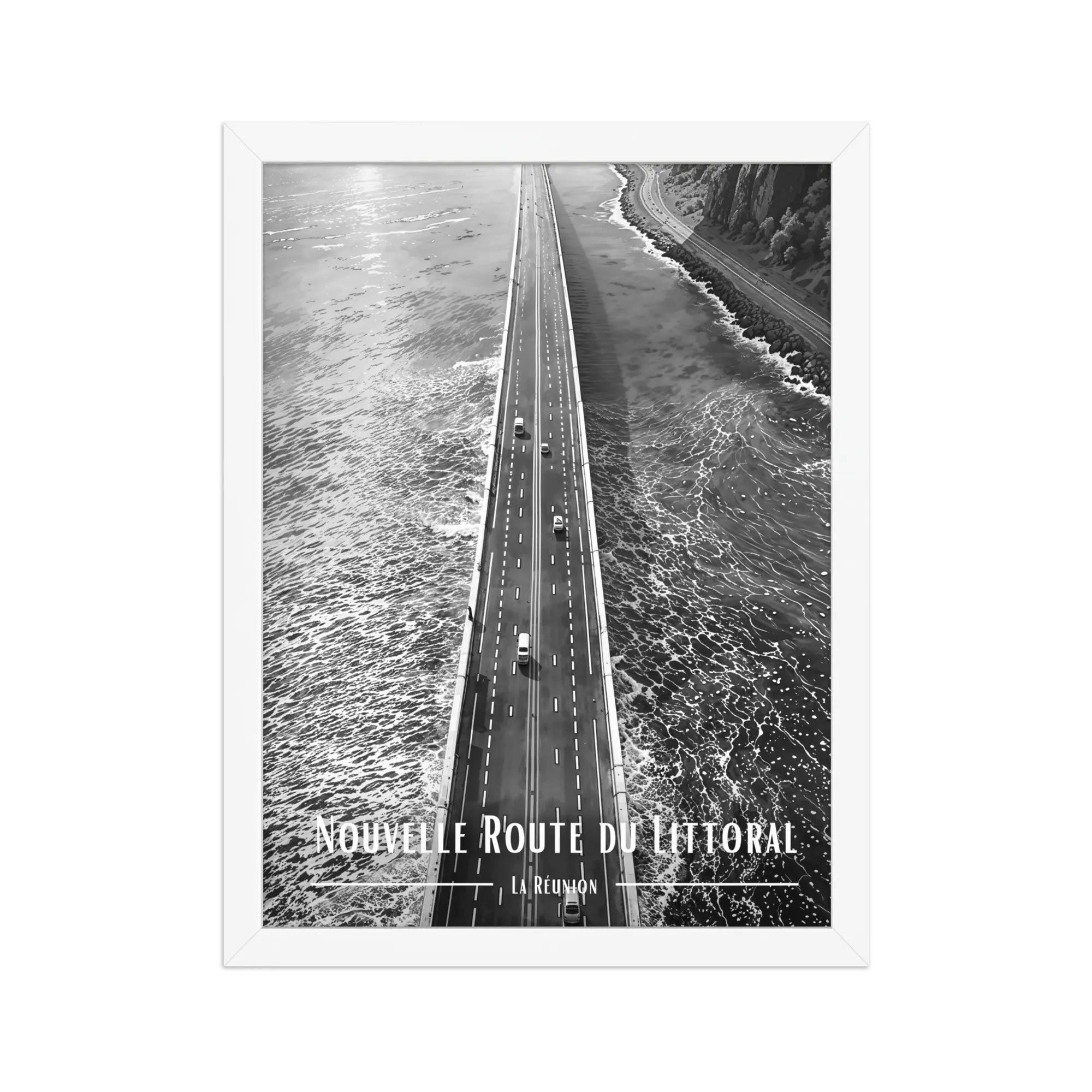 Affiche Nouvelle Route du Littoral Noir & Blanc 50 × 70 cm Oak - Univile