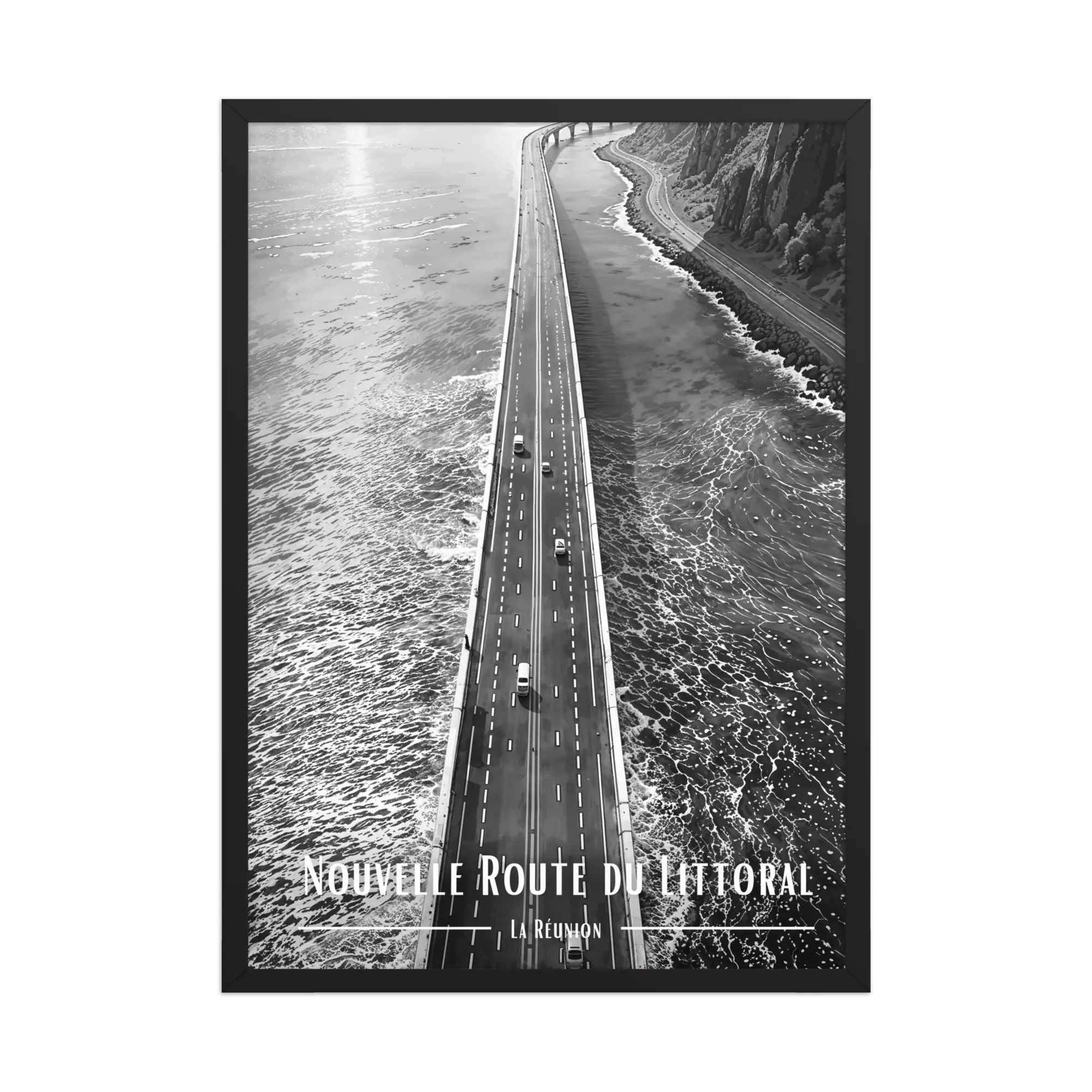 Affiche Nouvelle Route du Littoral Noir & Blanc 30 × 40 cm Oak - Univile