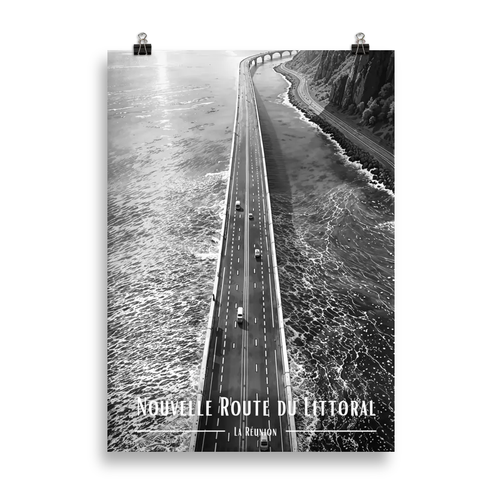 Affiche Nouvelle Route du Littoral Noir & Blanc 61 × 91 cm Noir - Univile