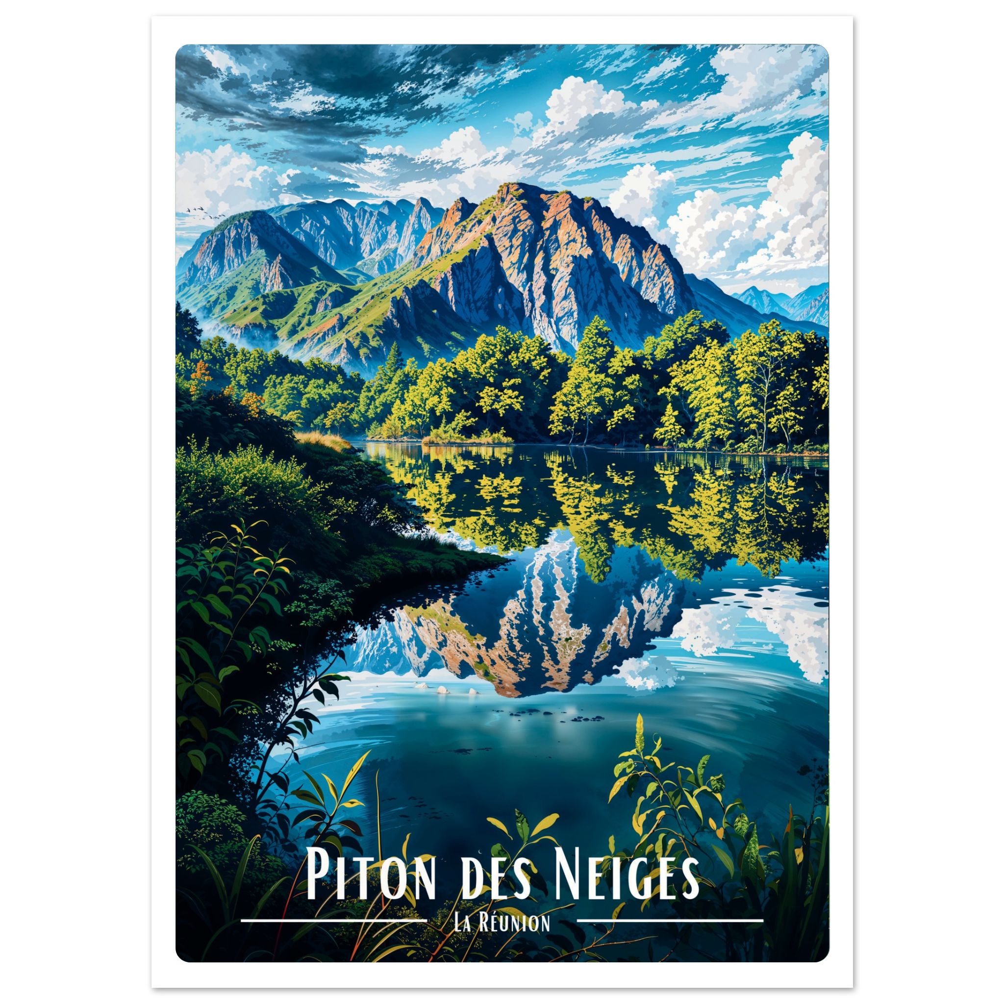 Affiche Carte Postale Piton des neiges vue du bassin martin   - Univ'île
