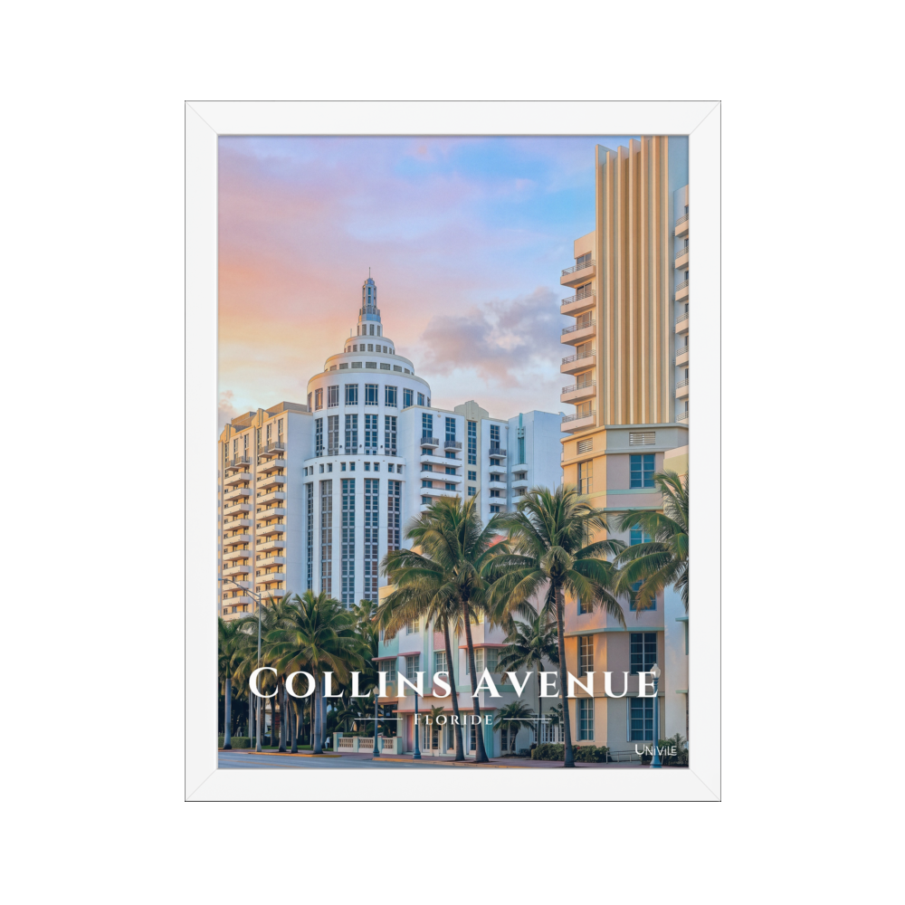 Affiche de Floride Collins Avenue Blanc / 30 × 40 cm - Univile Floride