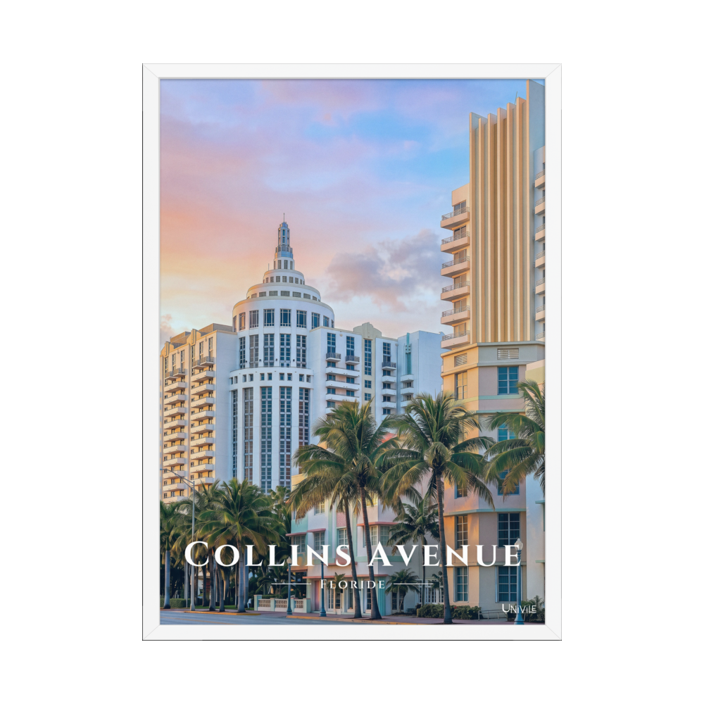 Affiche de Floride Collins Avenue Blanc / 50 × 70 cm - Univile Floride