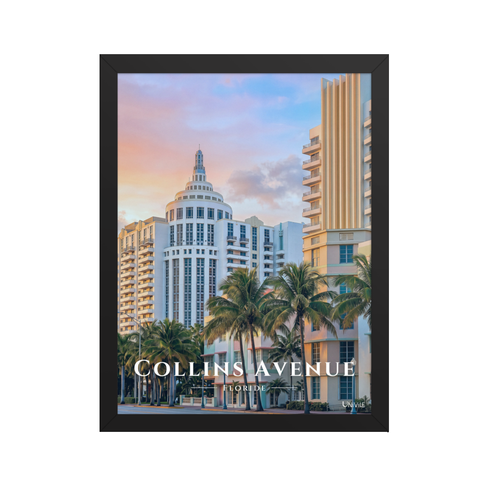 Affiche de Floride Collins Avenue Noir / 30 × 40 cm - Univile Floride