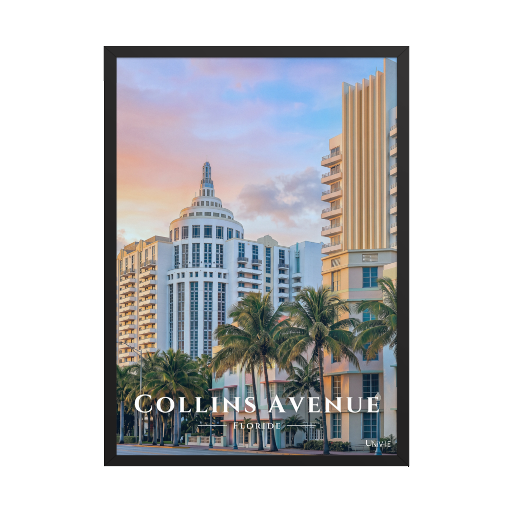 Affiche de Floride Collins Avenue Noir / 50 × 70 cm - Univile Floride
