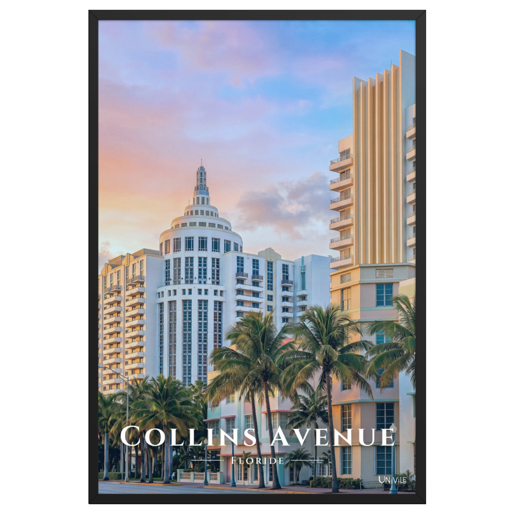 Affiche de Floride Collins Avenue Noir / 61 × 91 cm - Univile Floride