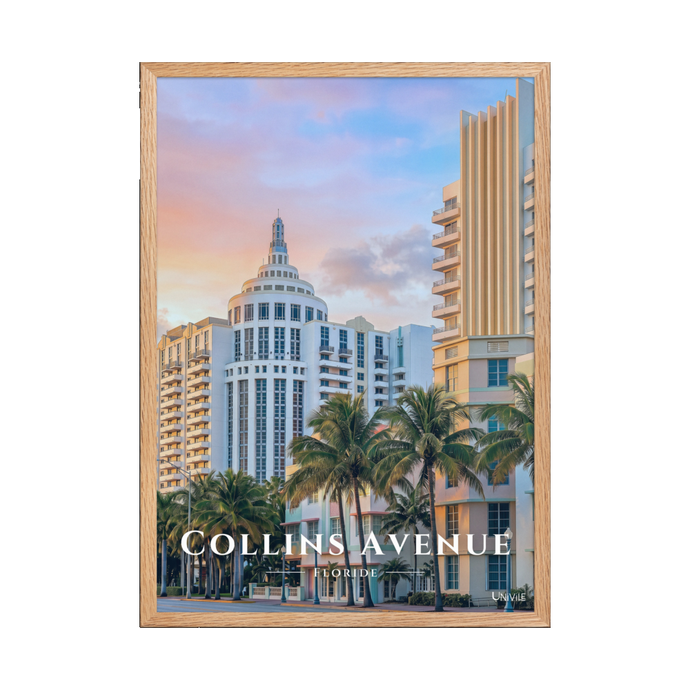 Affiche de Floride Collins Avenue Oak / 50 × 70 cm - Univile Floride