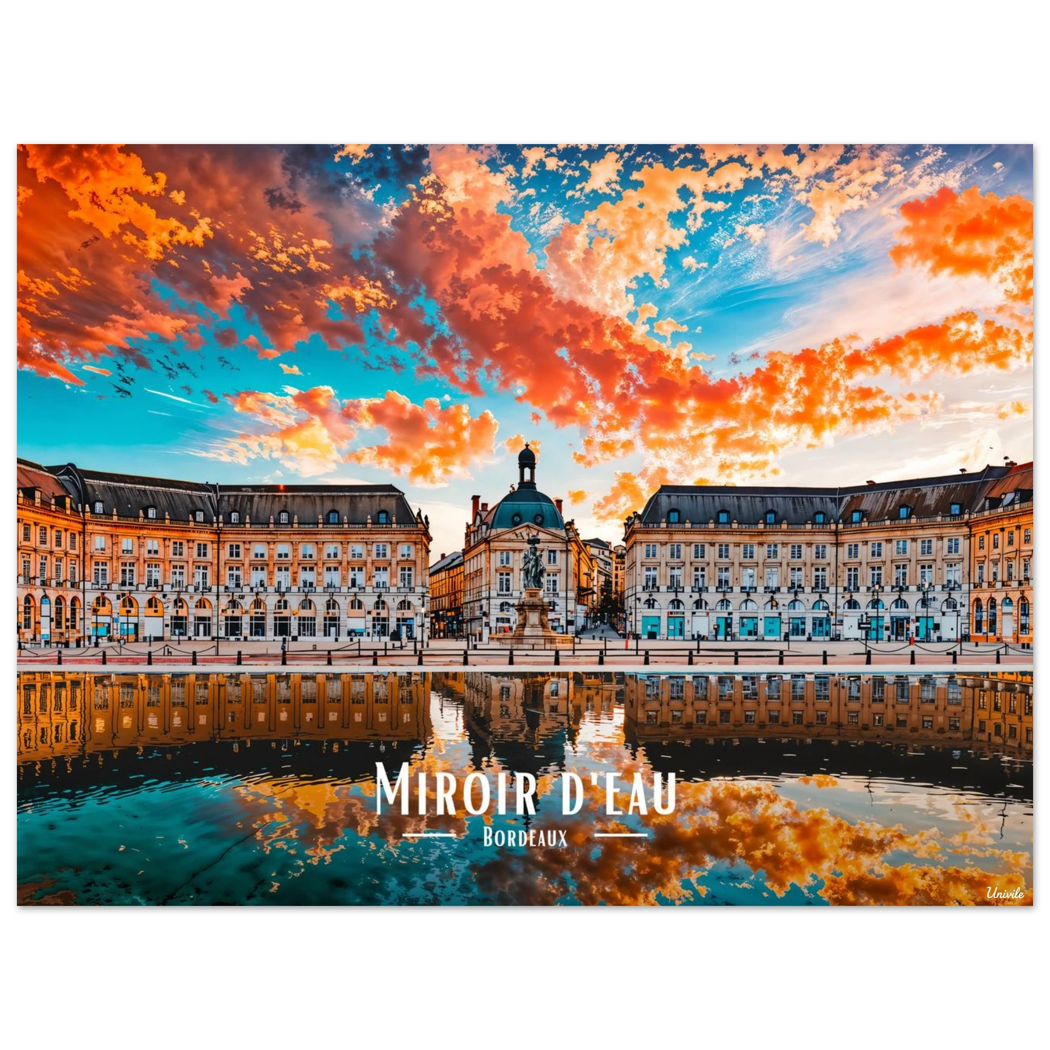 Affiche de Bordeaux Miroir d’eau - Bordeaux 30 × 40 cm / Sans Cadre - Univile