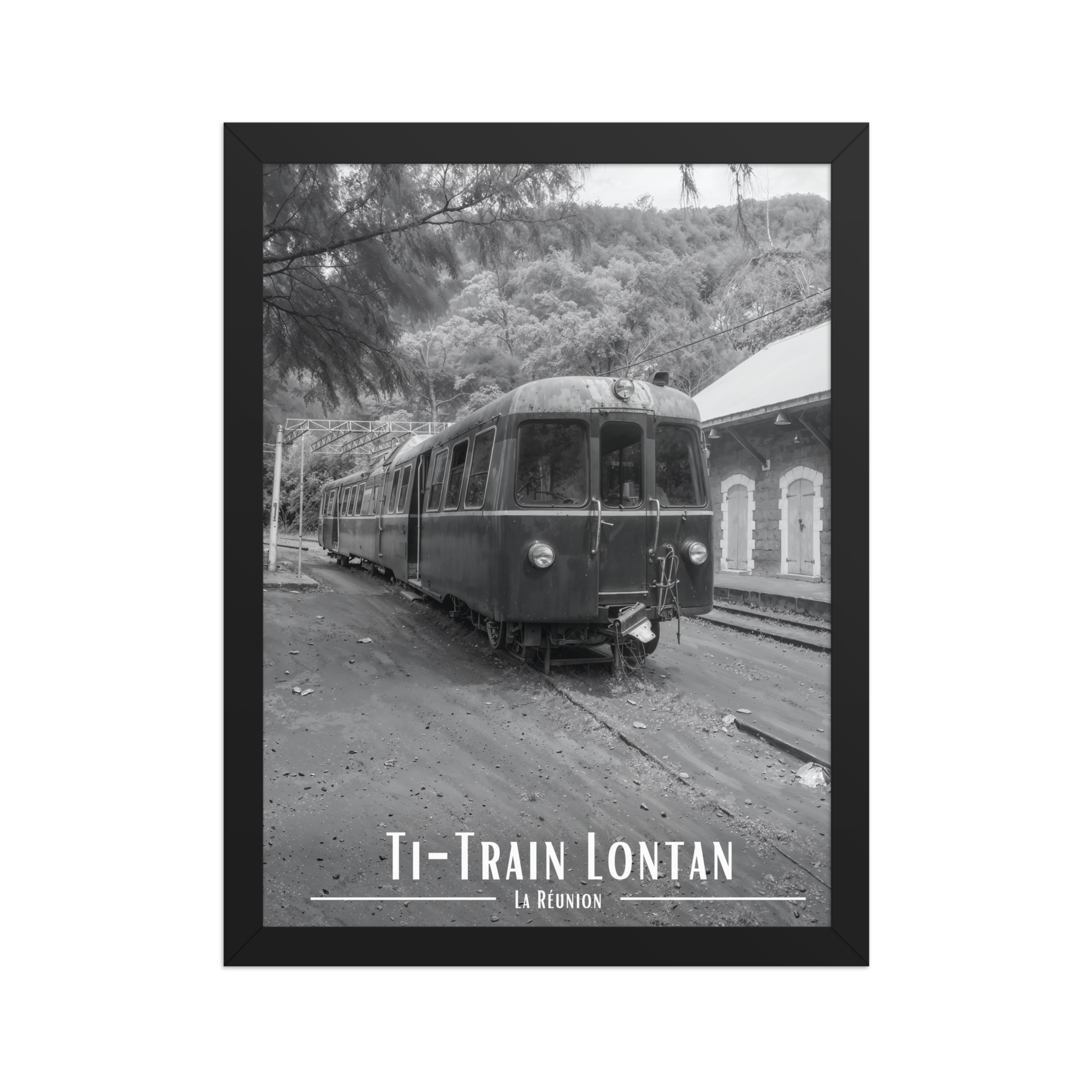 Affiche de La Réunion Ti-Train Lontan Noir & Blanc 30 × 40 cm / Noir - Univile