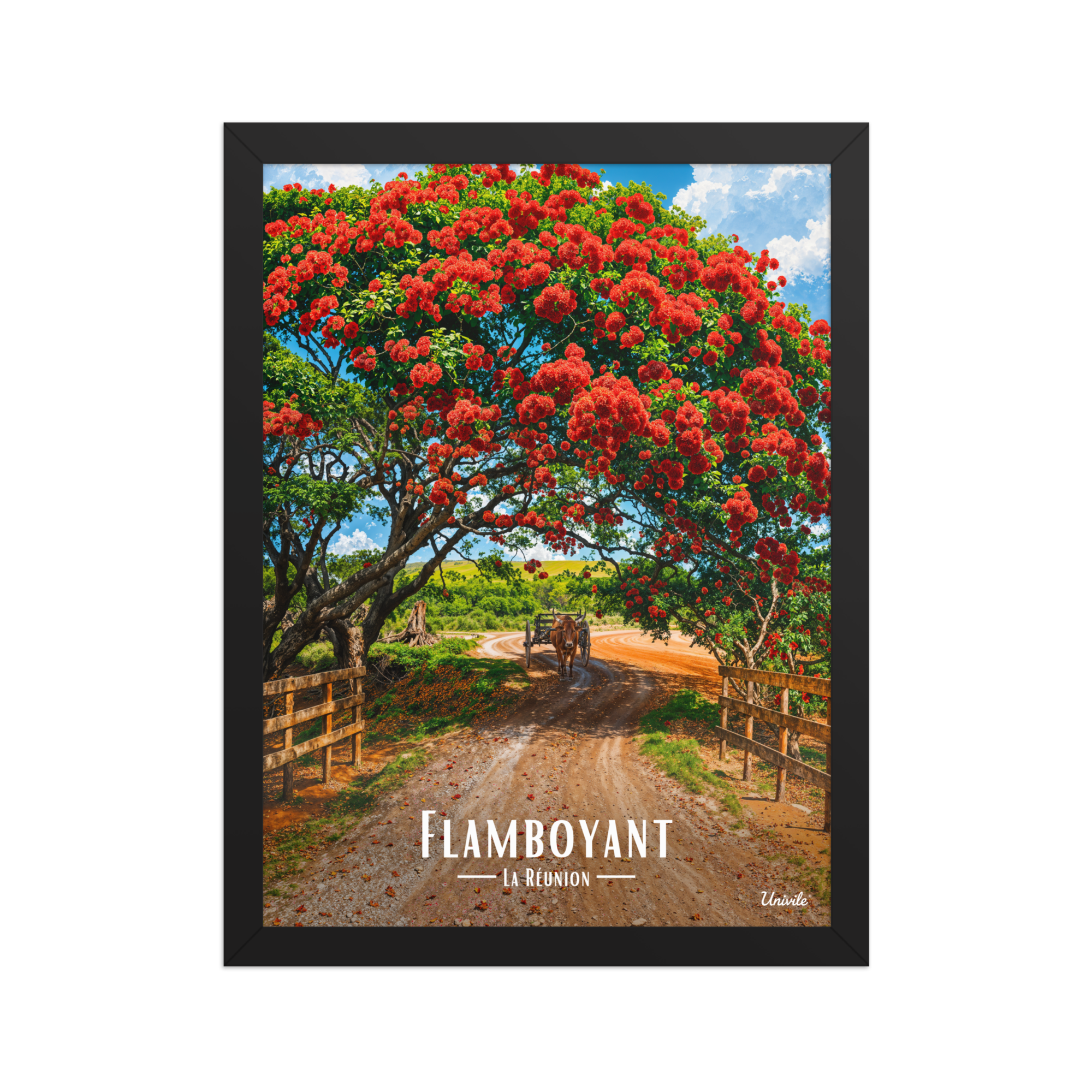 Affiche de la Réunion Flamboyant des champs 30 × 40 cm / Noir - Univile