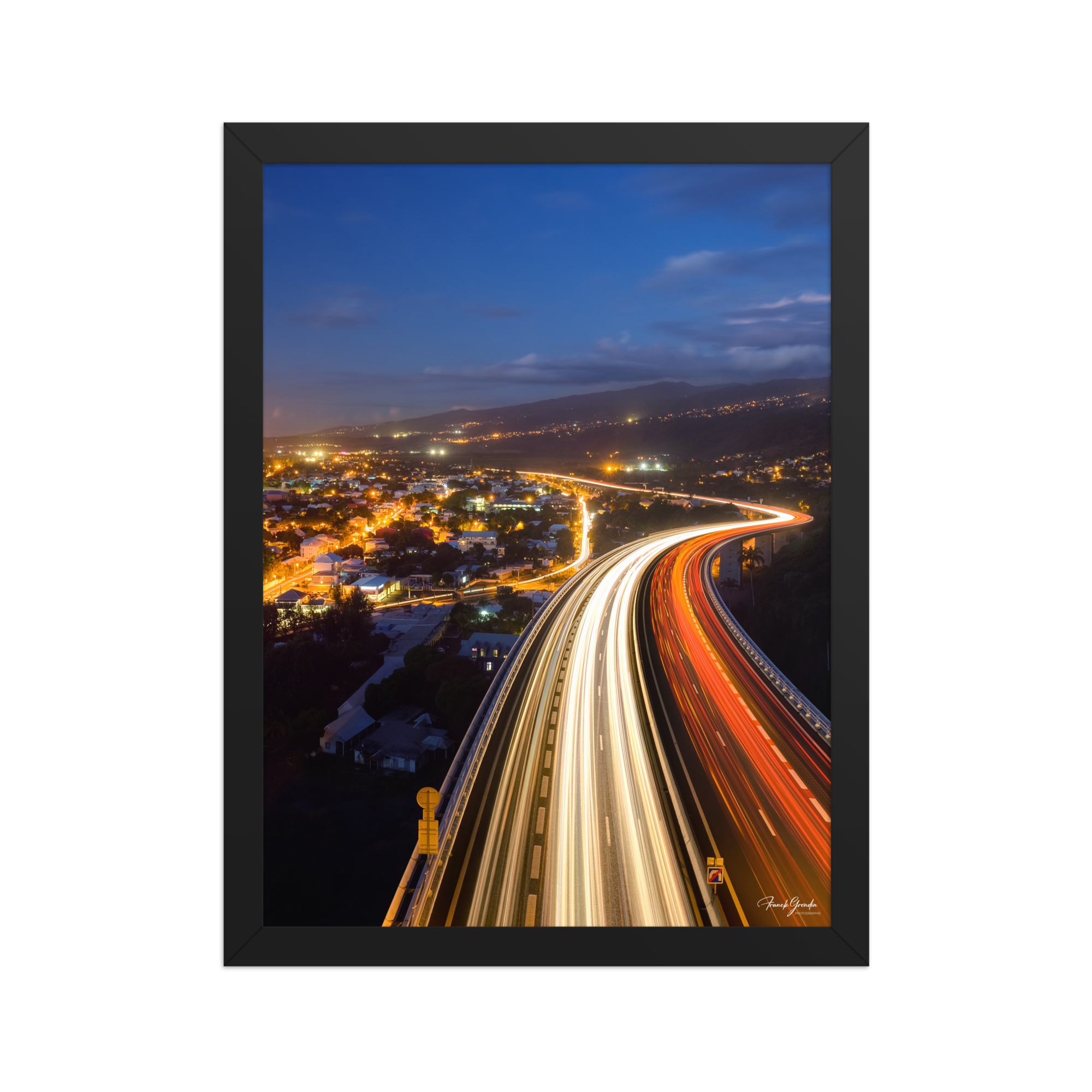 Affiche de La Réunion La Route des Tamarins de Nuit 30 × 40 cm / Noir - photographie Franck Grondin