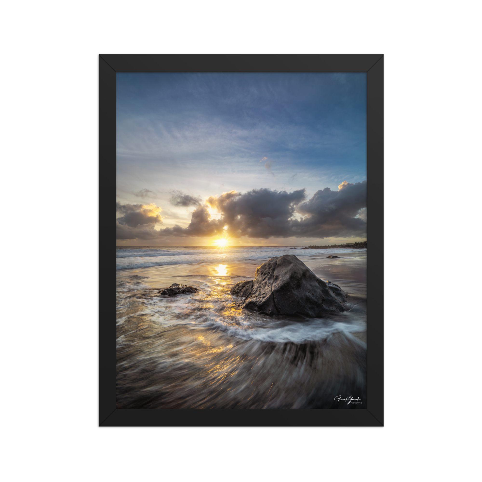 Affiche de La Réunion Coucher de Soleil sur Bois Blanc 30 × 40 cm / Noir - photographie Franck Grondin
