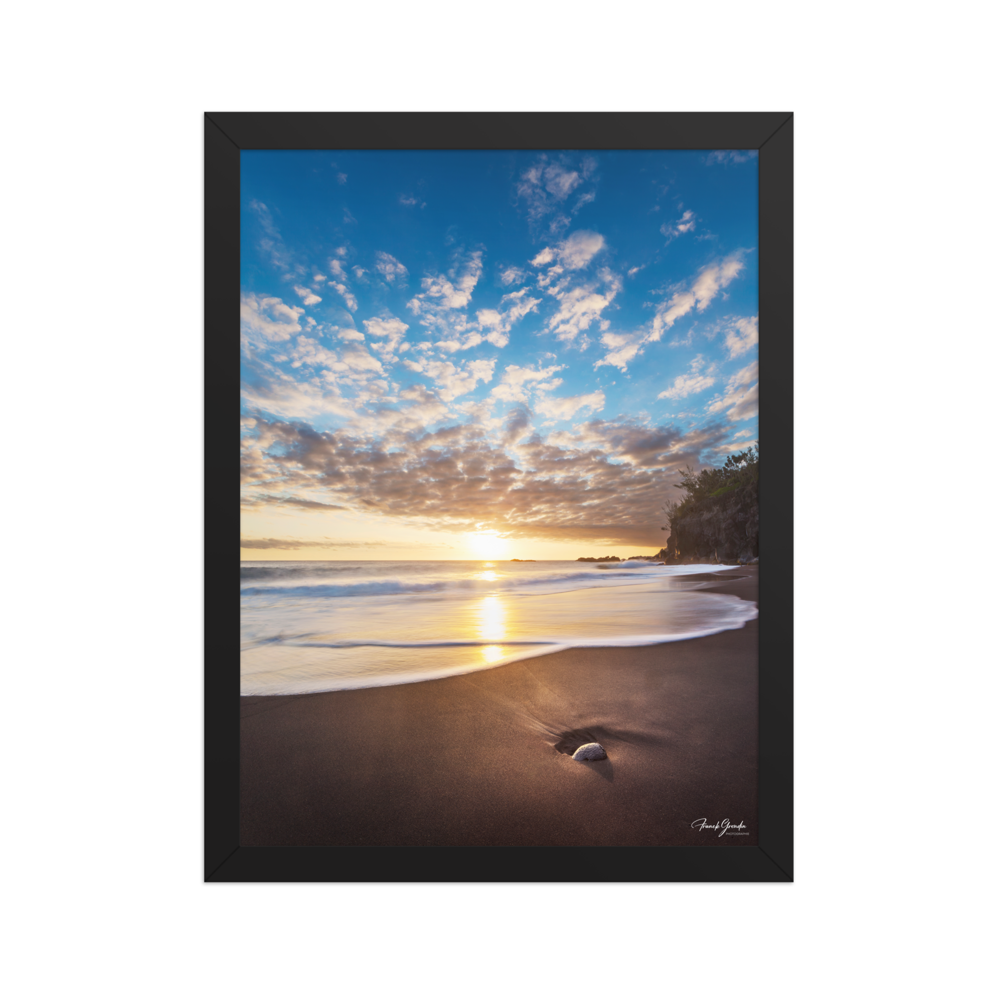 Affiche de La Réunion Coucher de Soleil sur le Ti Sable 30 × 40 cm / Noir - photographie Franck Grondin