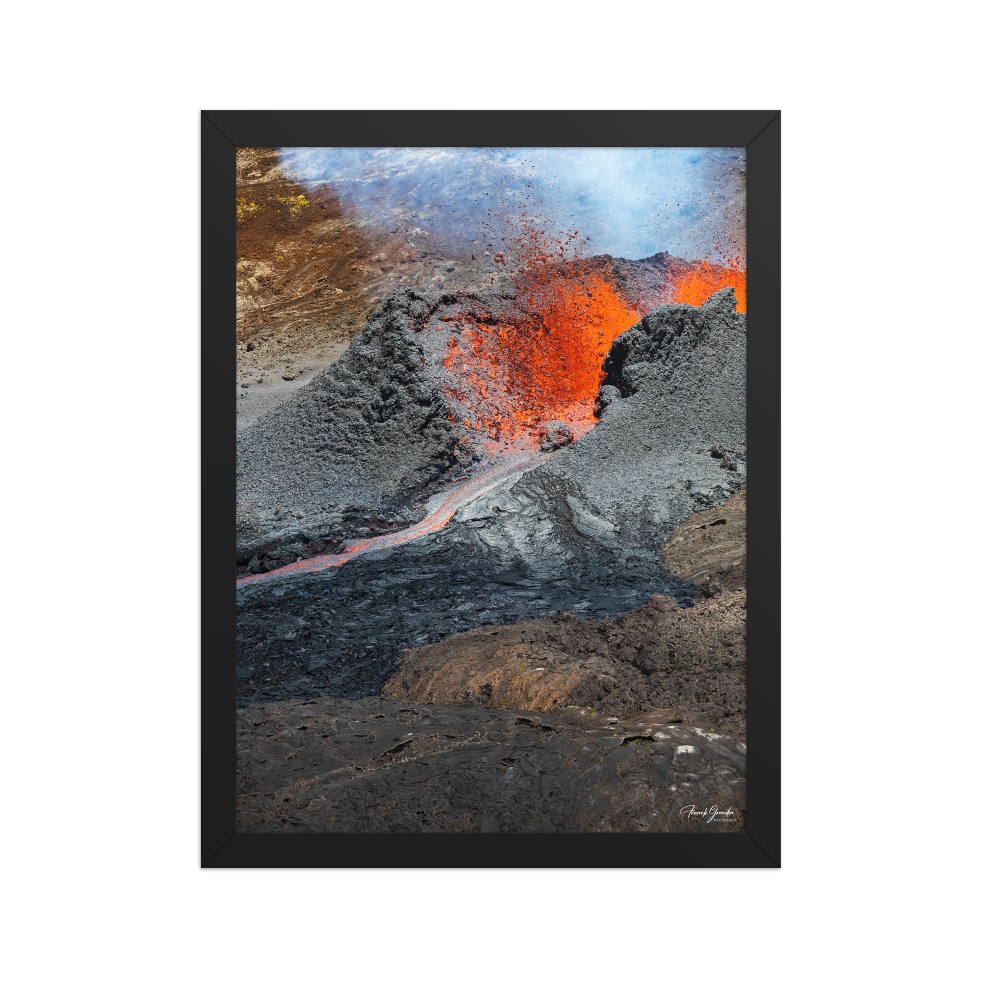 Affiche de La Réunion Le Piton de la Fournaise vu du Ciel 30 × 40 cm / Noir - photographie Franck Grondin
