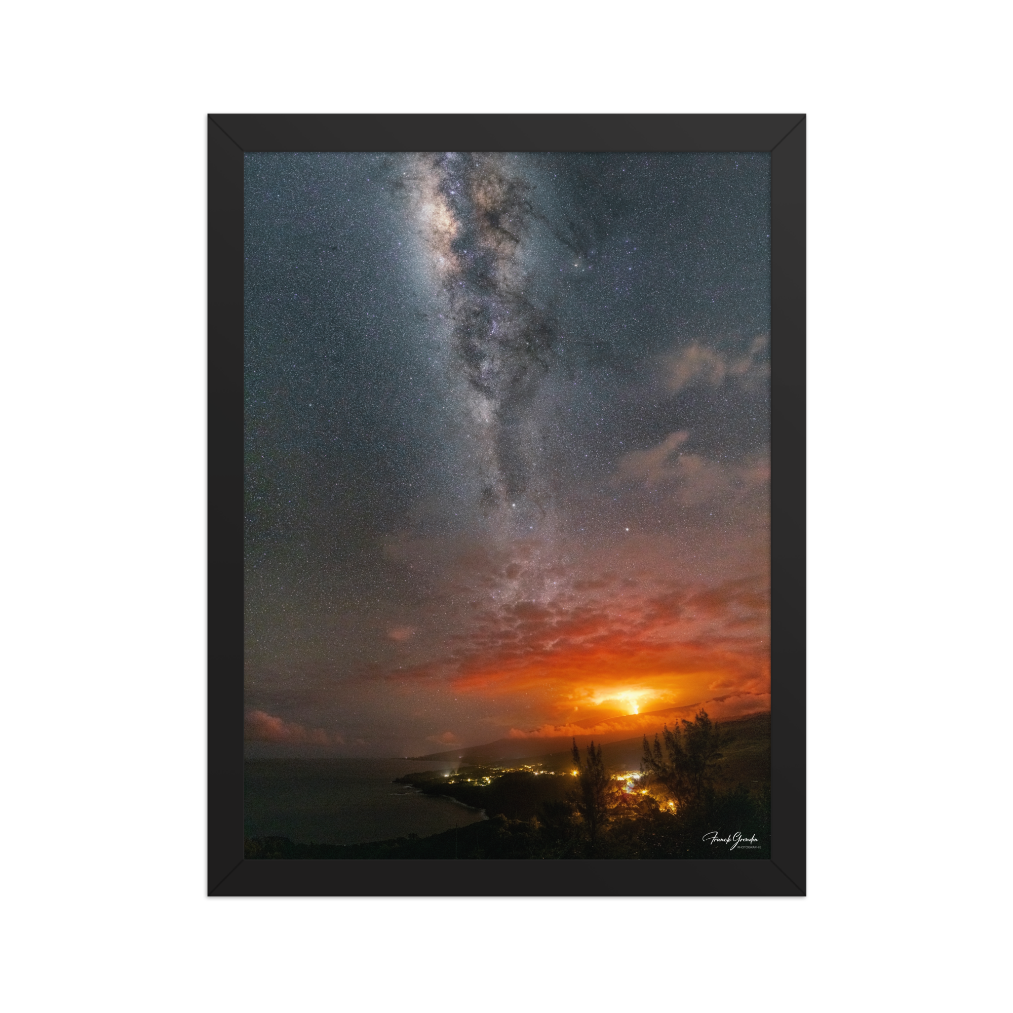 Affiche de La Réunion La Fournaise sous la Voie Lactée 30 × 40 cm / Noir - photographie Franck Grondin