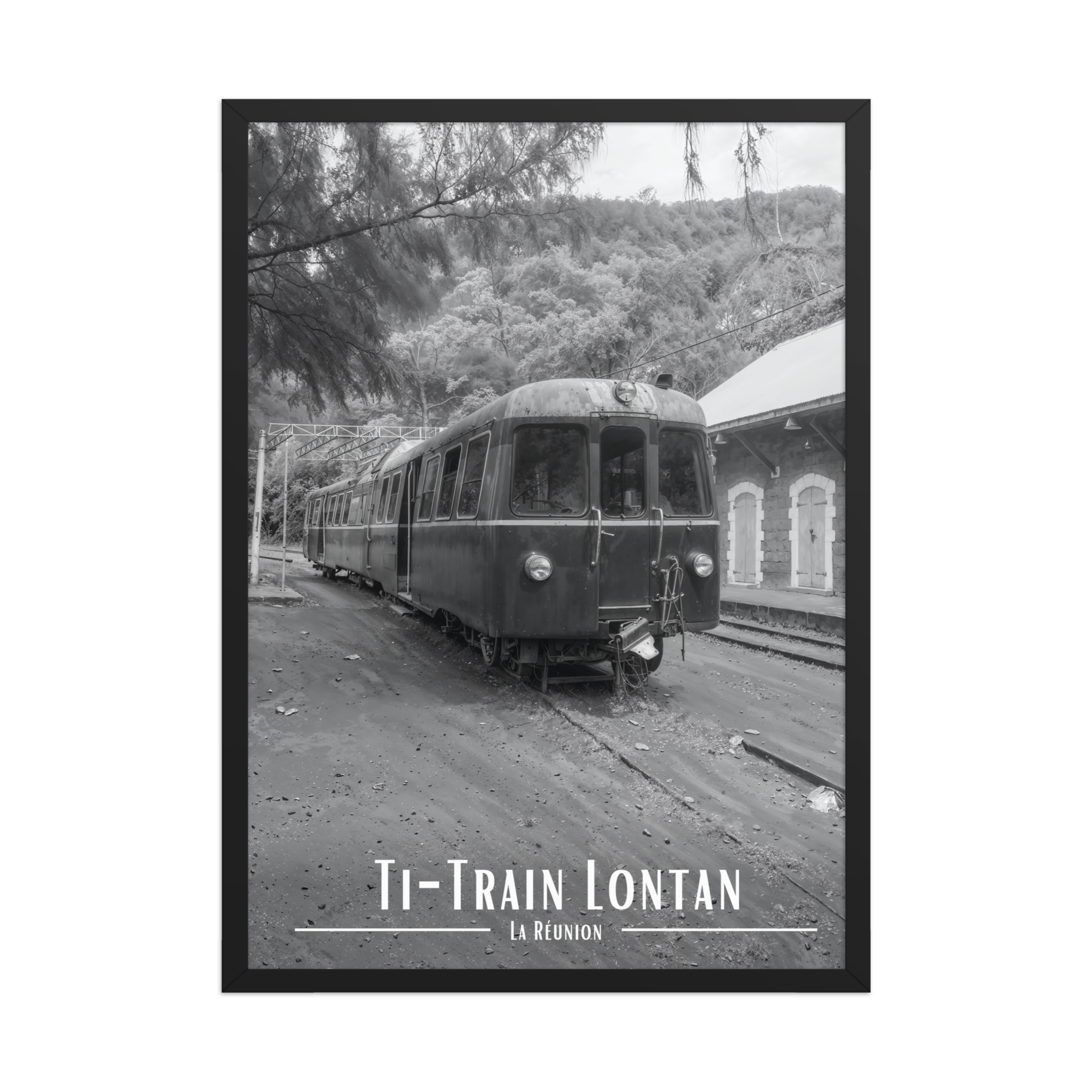 Affiche de La Réunion Ti-Train Lontan Noir & Blanc 50 × 70 cm / Noir - Univile