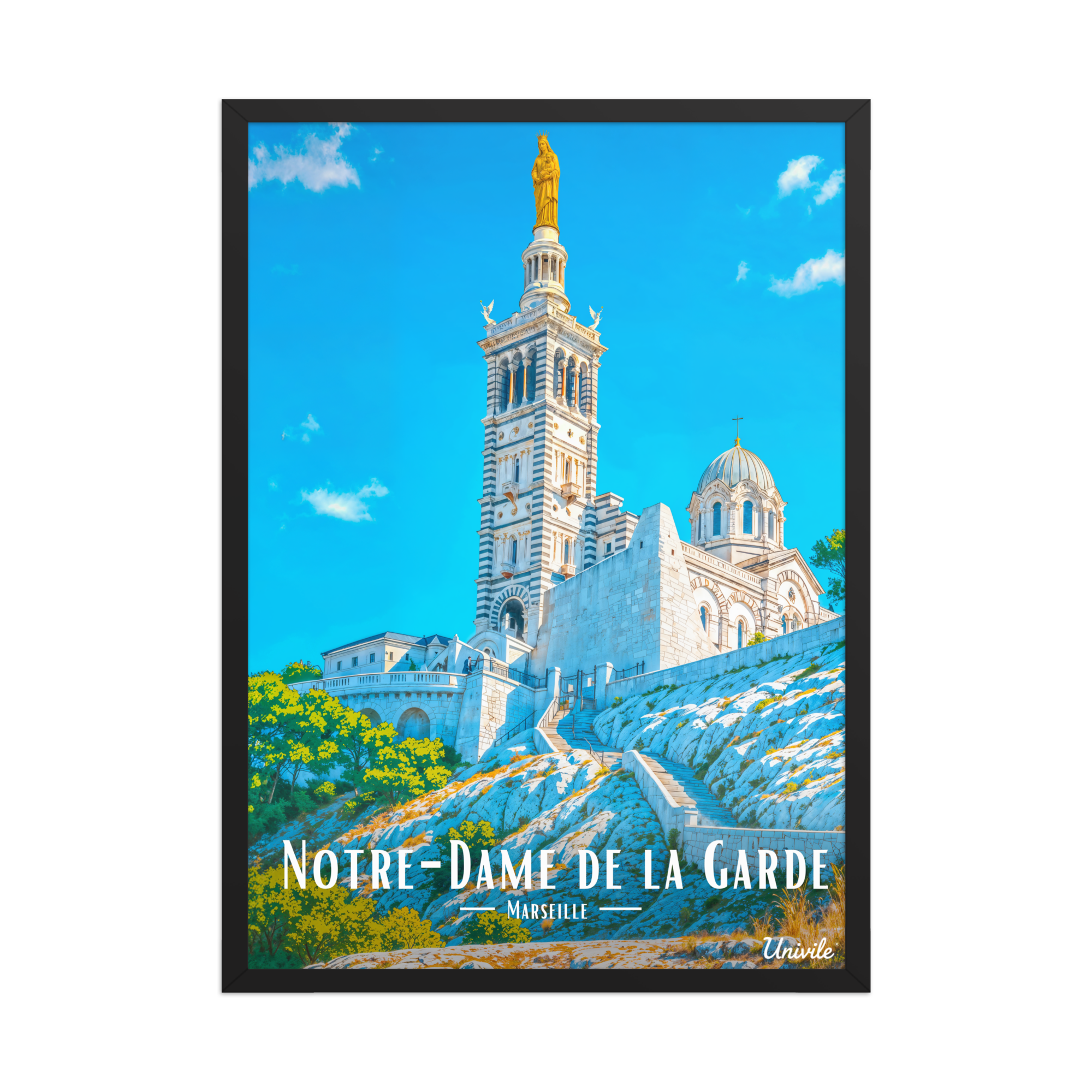 Affiche de Marseille Notre-Dame de la Garde 50 × 70 cm / Noir - Univile
