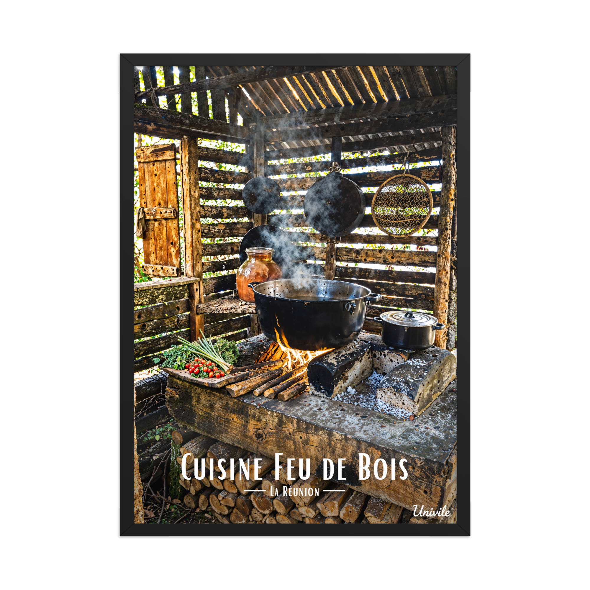 Affiche de la Réunion Cuisine Feu de Bois 50 × 70 cm / Noir - Univile