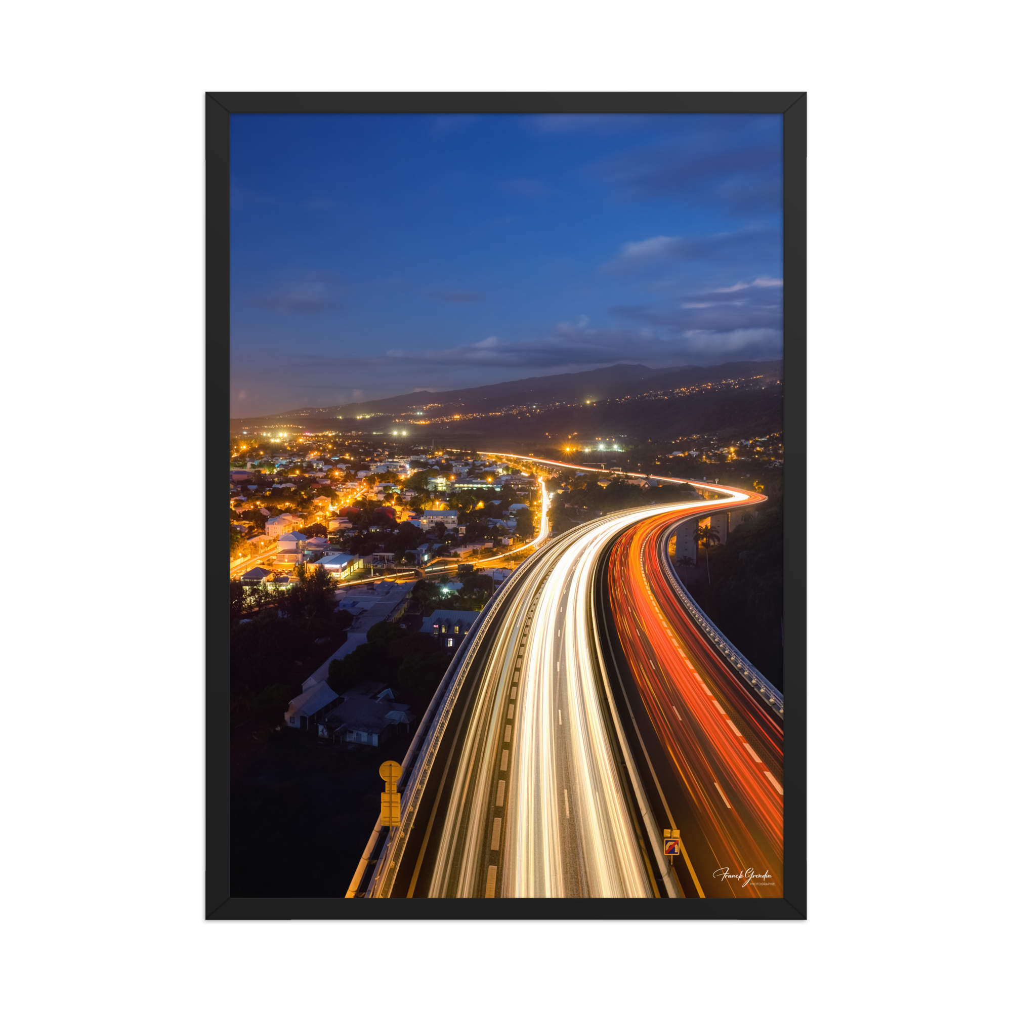 Affiche de La Réunion La Route des Tamarins de Nuit 50 × 70 cm / Noir - photographie Franck Grondin